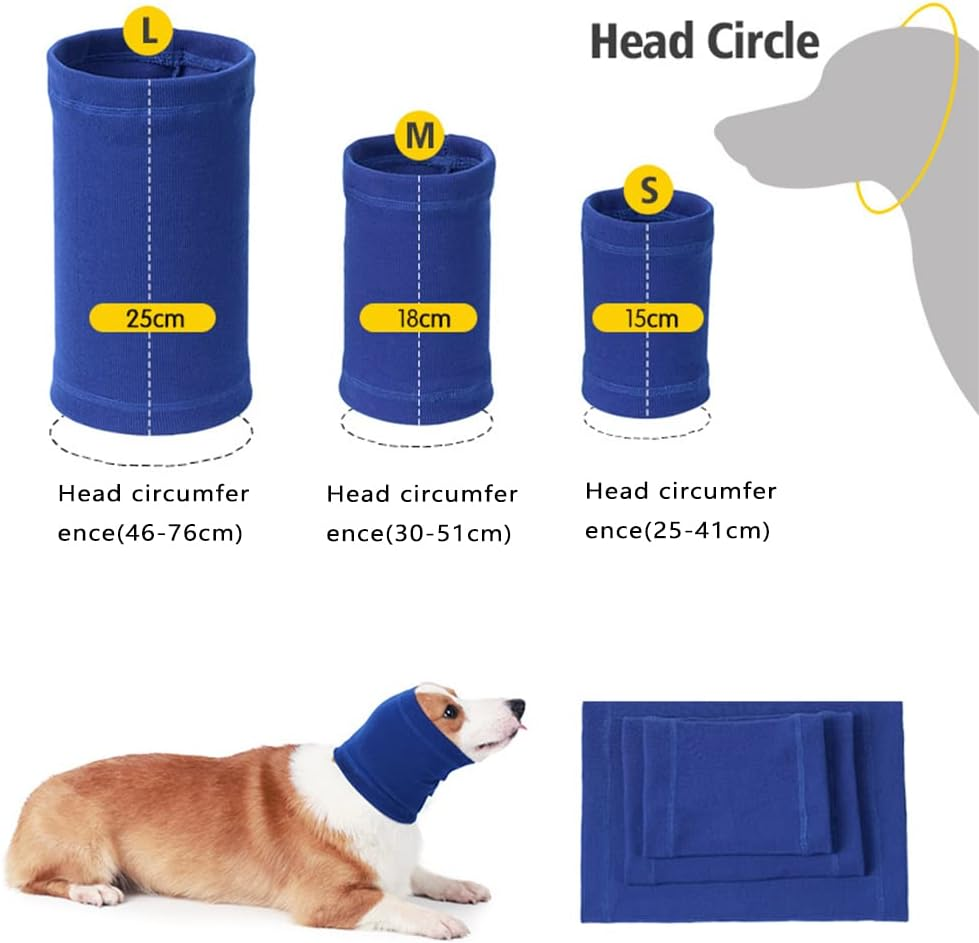 Gigicloud Pet Hoodie, Snood Neck and Ears Warmer, Comforting Headgear Anti-Fright Ear Muffs for Dogs, Thunder Noise Protection, Anxiety Relief Calming, Blue S image number 6