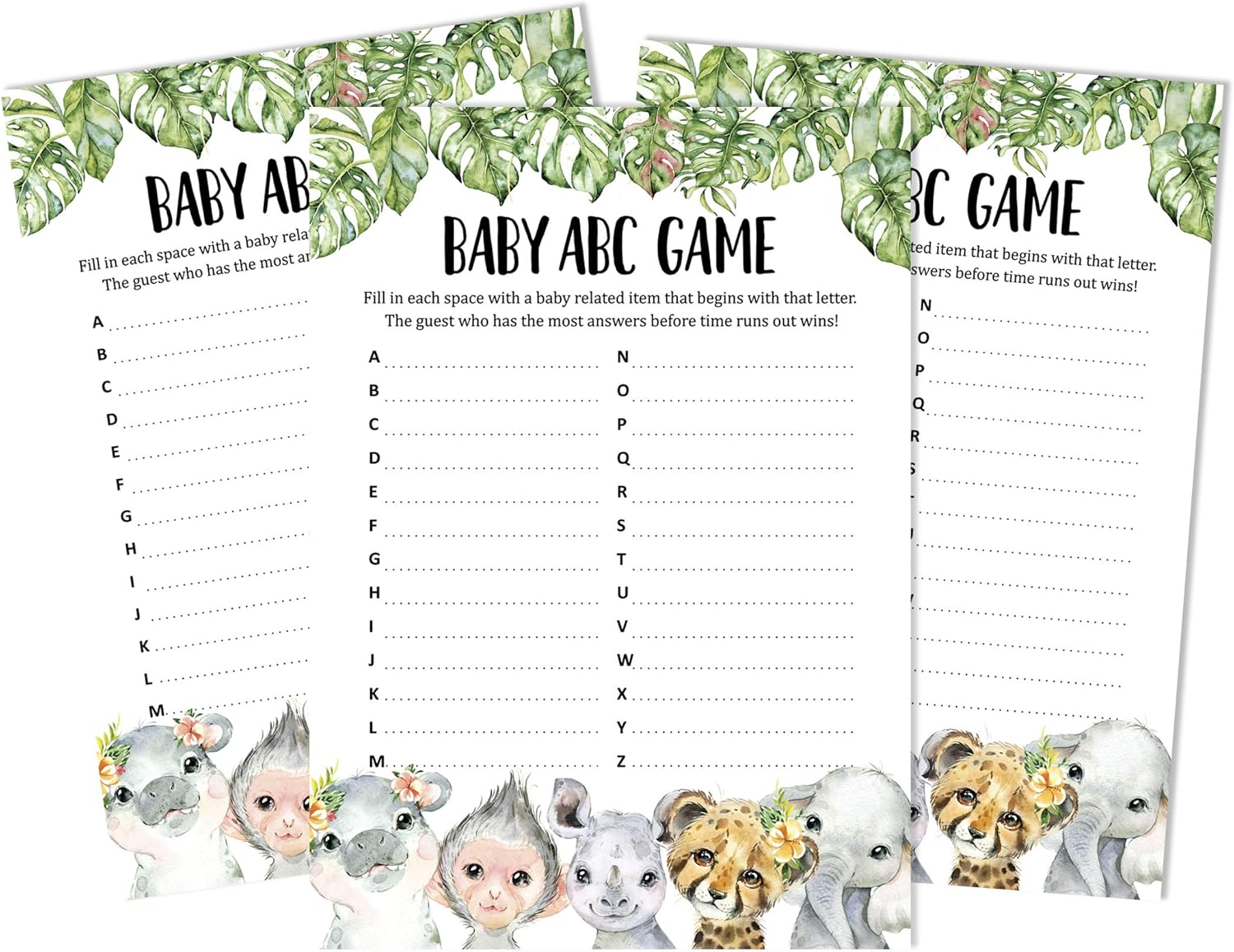 50 Prediction Cards for Baby Shower Game Safari Jungle Animals Party Supplies Fun Baby Shower Game Favors