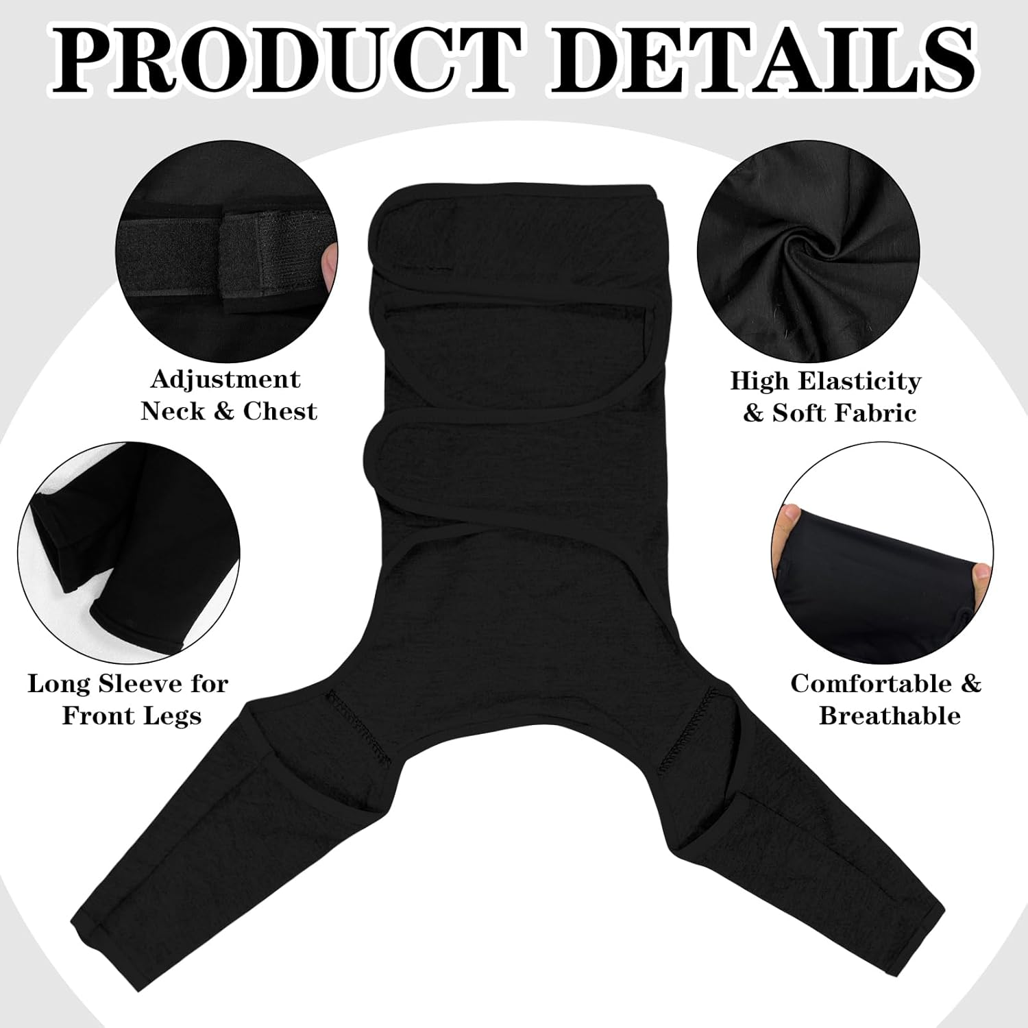 Yoolhamy Dog Surgery Recovery Suit - Leg Wound Protector Brace, Elbow Protector Cone Alternative - Prevent Licking & Bite - Long Sleeve Suits - Leg Brace Support (Black, XS) - Black image number 3