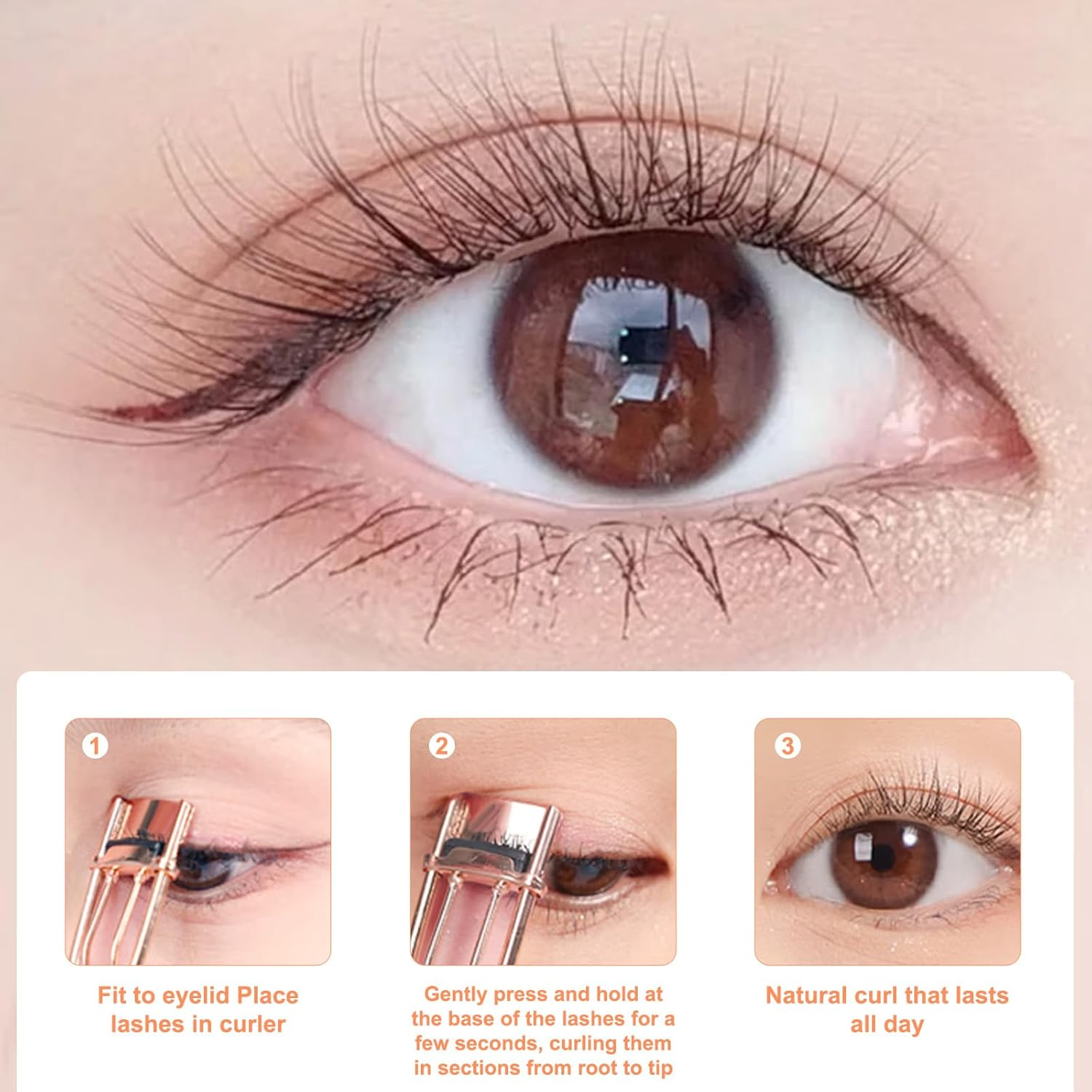 Eyelash Curler Set - Upper and Lower Lash Curlers with 6 Replacement Pads - Premium Metal Eyelash Curling Tool - Elegant Gift Box Included for Stunning Lashes（Rose Gold）