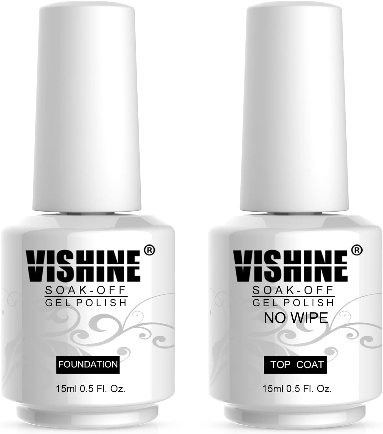 Vishine 4Pcs Black White Gel Nail Polish Color Collection Base Top Coat Soak off UV LED Gel Color Set Nail Lacquers Manicure Nail Art Halloween Gift Kit 15Ml image number 5