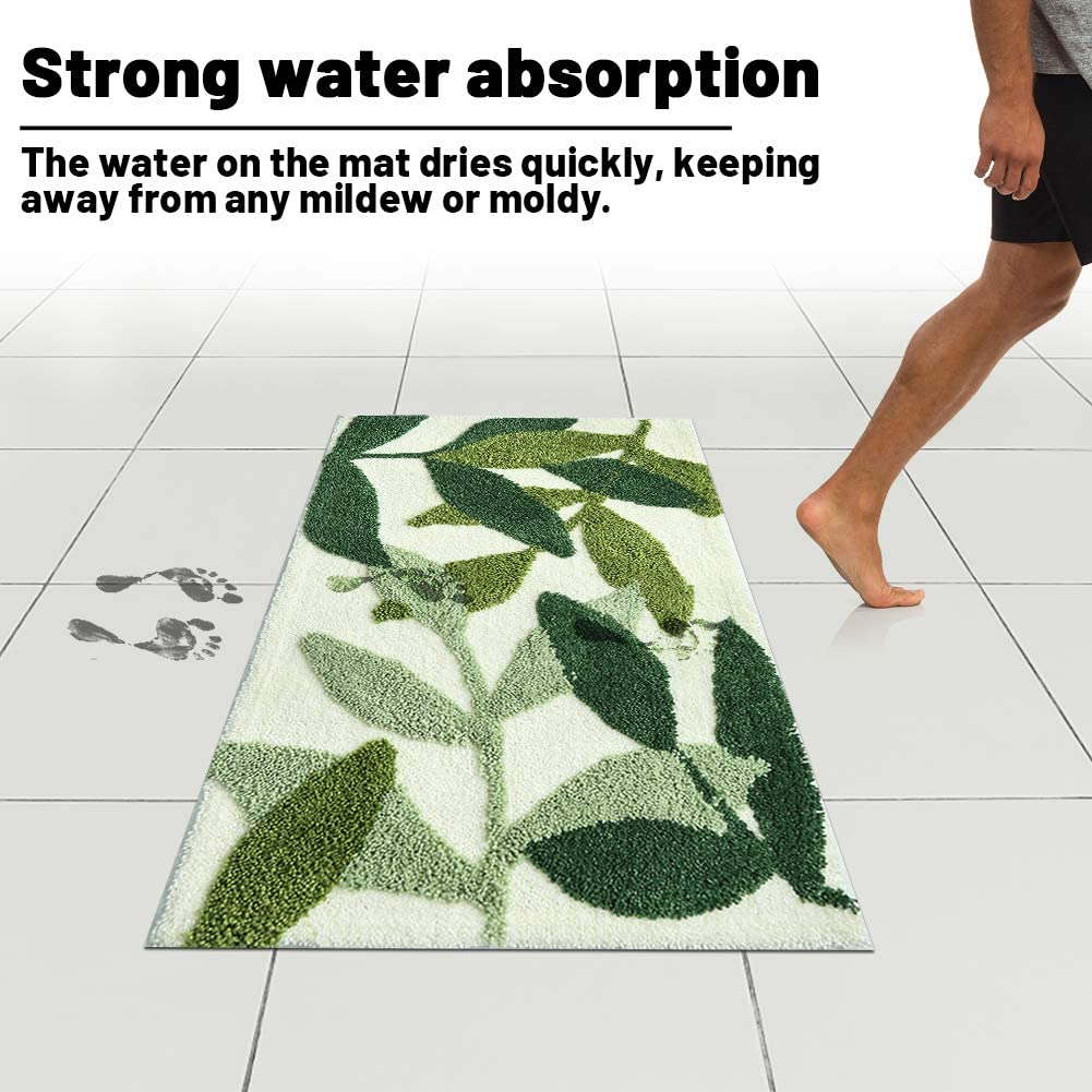 Tiita Indoor Doormat, Front Back Door Mat, Machine Washable Soft Bathroom Floor Mat for Entrance, 32X20 Inch Bathroom Rugs, Green Leaves image number 3