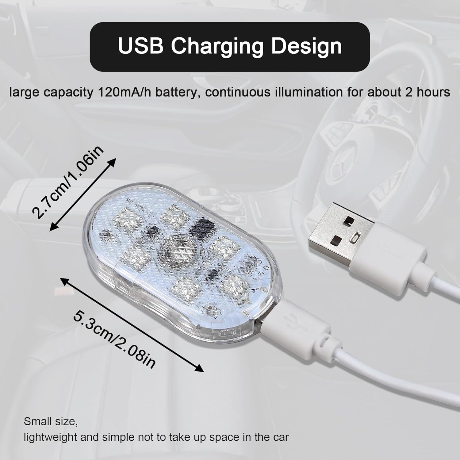 Car Led Interior Lights, Footwell Lights for Car Interior Ambient Lighting USB Rechargeable Wireless Touch Car Light for Boot, Car Doors, Armrest Boxes, Sitting Areas, 4 Pcs 7 Colors image number 2