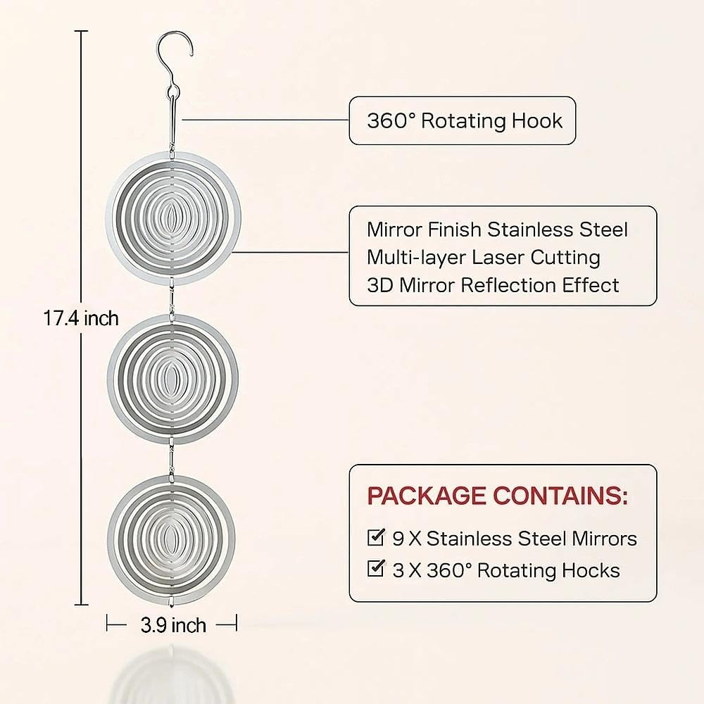 Bird Deterrent Wind Spinner, 9 Pack, 360-Degree Rotating Reflective Outdoor Decor with 3D Mirror Effect, Wildlife-Friendly Garden Protection, Fully Assembled, Compatible with Outdoor Spaces, Ruibex image number 4