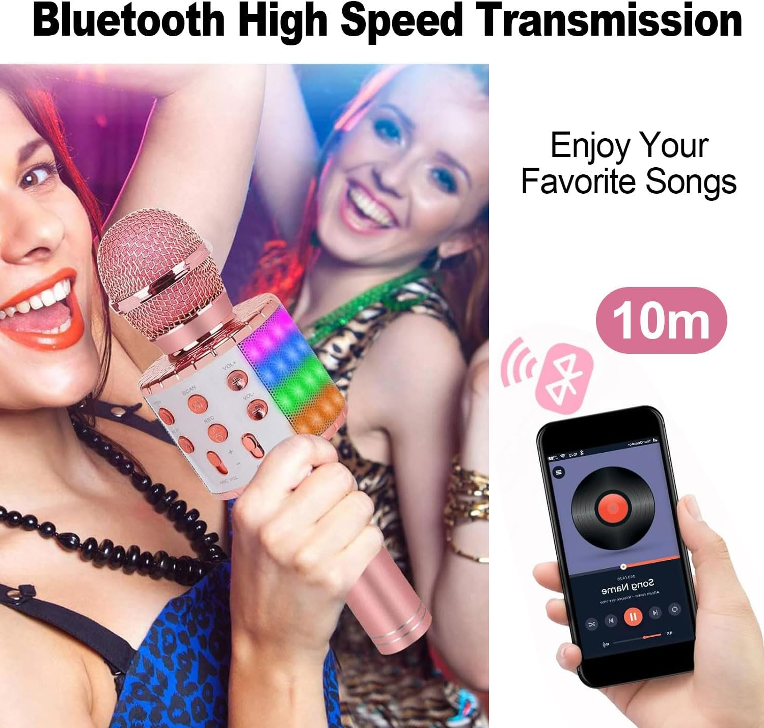 Wireless Karaoke Microphone, 5 in 1 Portable Bluetooth Microphone Kids, with Colored Leds. Karaoke Mic, for Mobile Phone/Android/Tv, for Gifts for Girls, Children and Adults of All Ages (Blue) image number 2