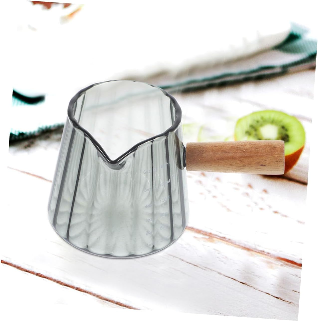 Sosoport 2Pcs Transparent Glass Espresso Shot Cup with Wooden Handle Small Milk Frothing Pitchers for Precise Coffee Measuring Portable Creamer Cups for Home Office and Travel image number 3