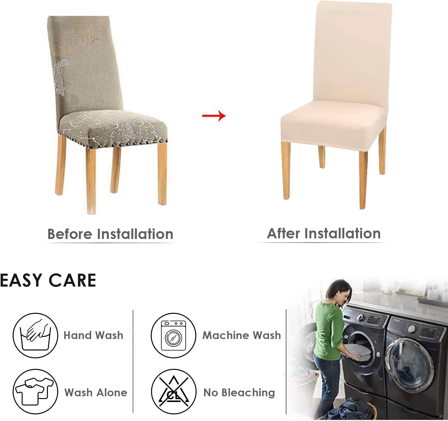 WOTOW Dining Room Chair Cover Set of 6, High Elasticity Removable and Washable Chair Cushion Protector for Kitchen Home Party image number 7