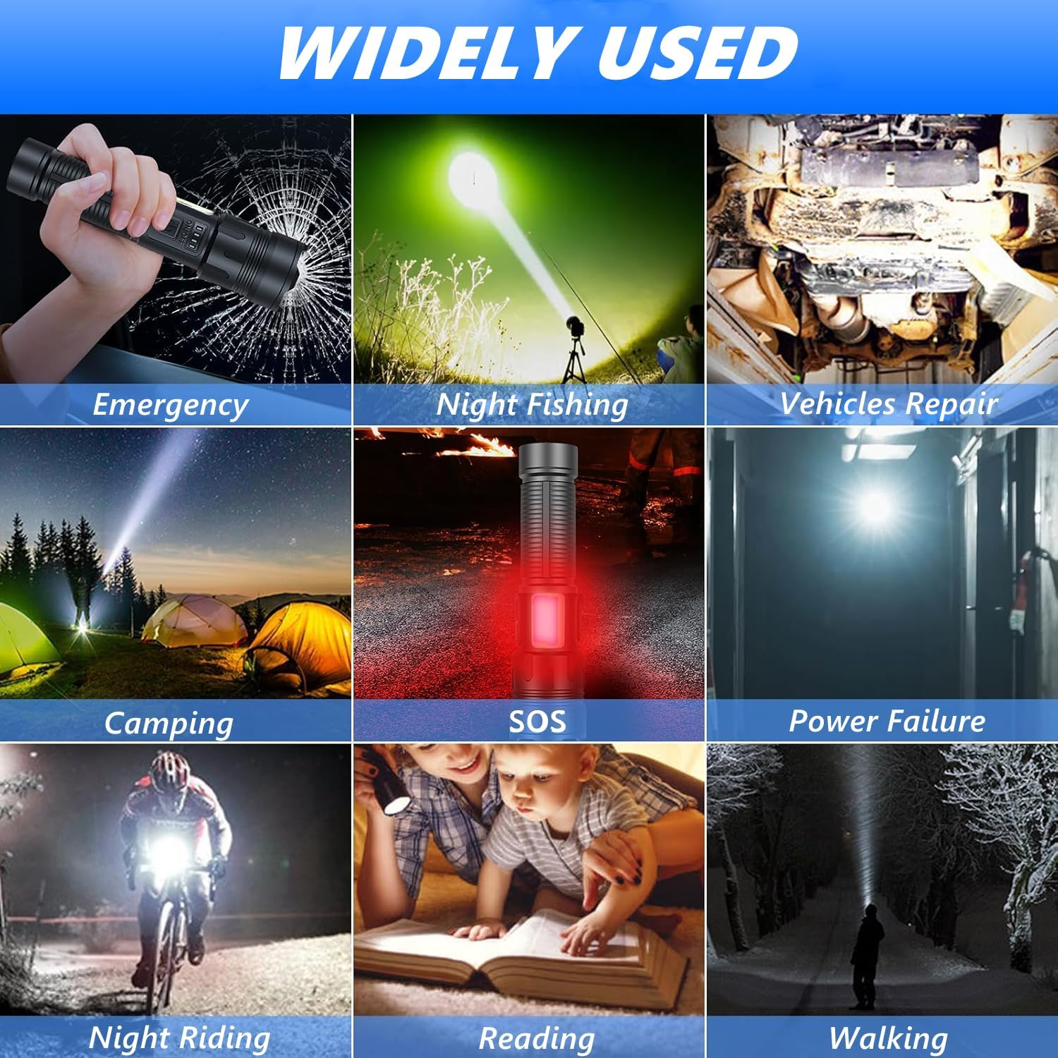 2 Pack LED Torch, Rechargeable Flashlight Super Bright with Cob Side Light, High Lumens Handled Torch, High Powered Torches, Powerful Tactical Flashlight for Camping Hiking Emergency image number 4