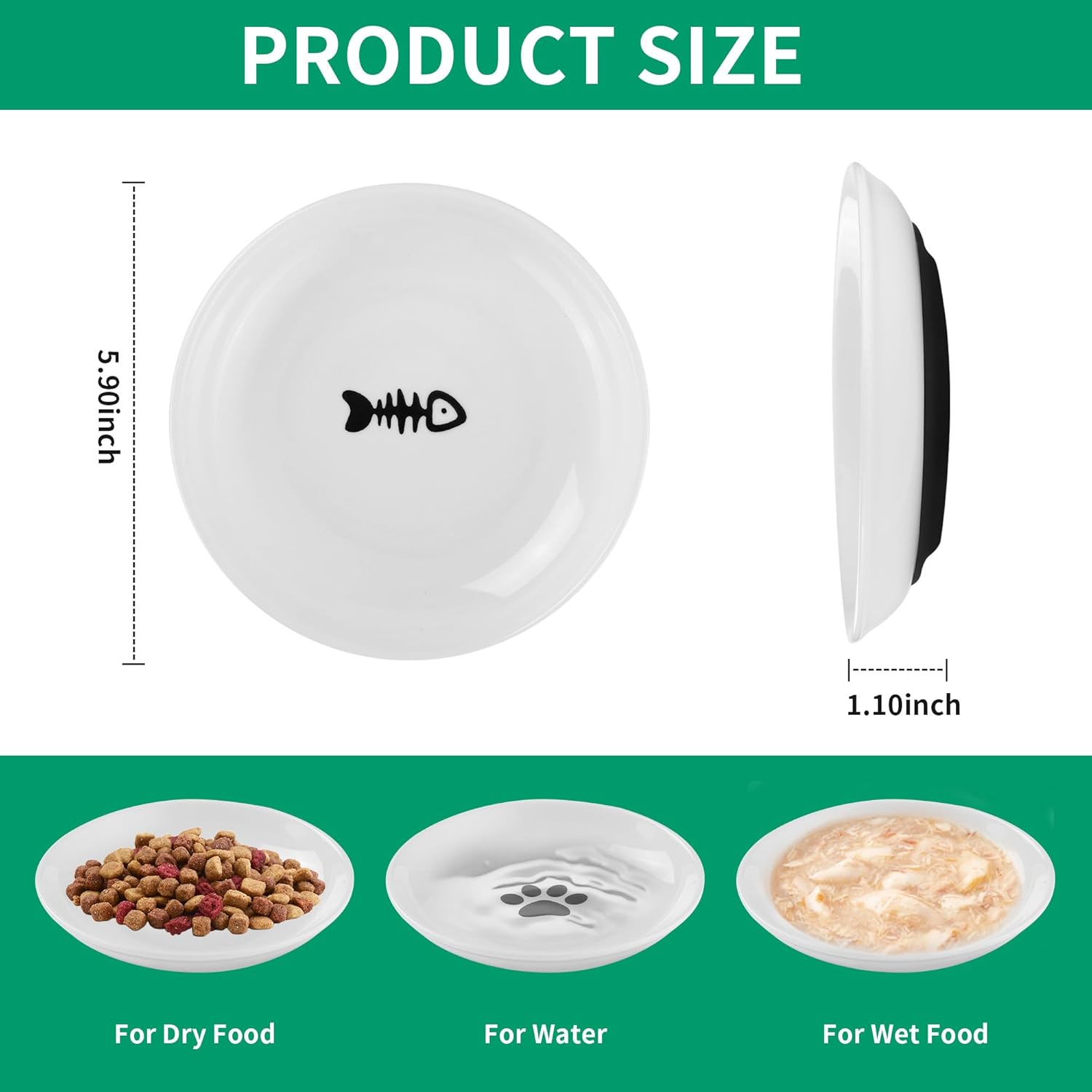 6 Cat Feeding Bowls, Ceramic Rubber Base Non-Slip Diameter 15Cm, Pet Cat and Puppy Bowls image number 1