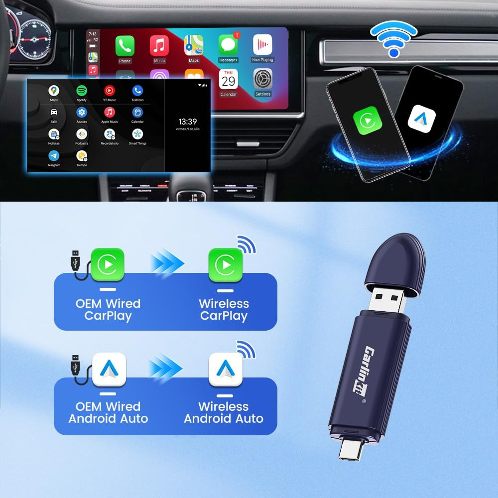 Carlinkit Mini5 Pro Wireless Carplay Adapter Upgraded 2 in 1 Android Auto Wireless Dongle, 5.8Ghz Wifi/Ota Upgrade/Fast Connect, for OEM Wired Carplay and Android Auto Cars ﻿ image number 3
