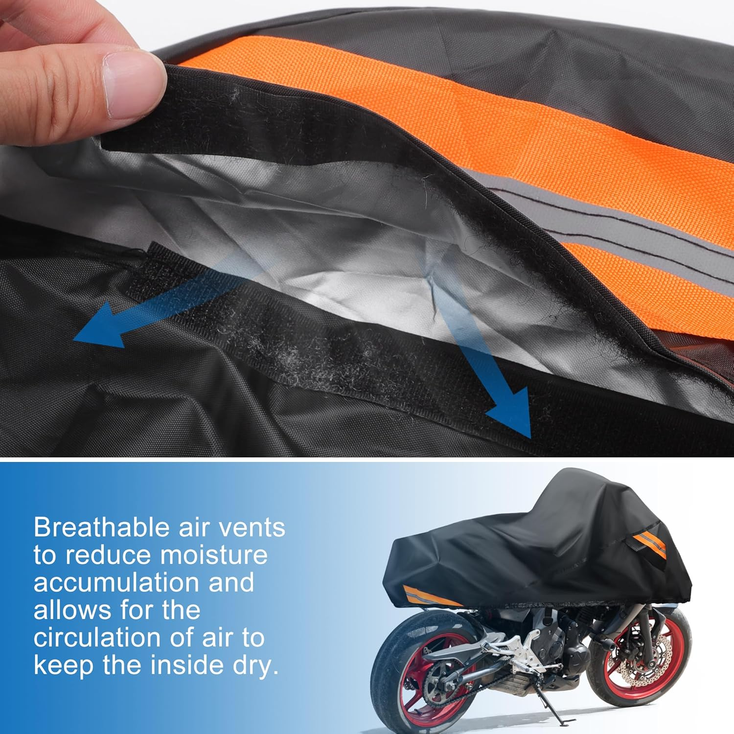 Uxcell Motorcycle Cover Waterproof Half Cover Outdoor Motorbike Rain Cover Protector for Harley Dyna FXD FXDF Low Rider Super Wide Glide Fits 96" Black image number 6