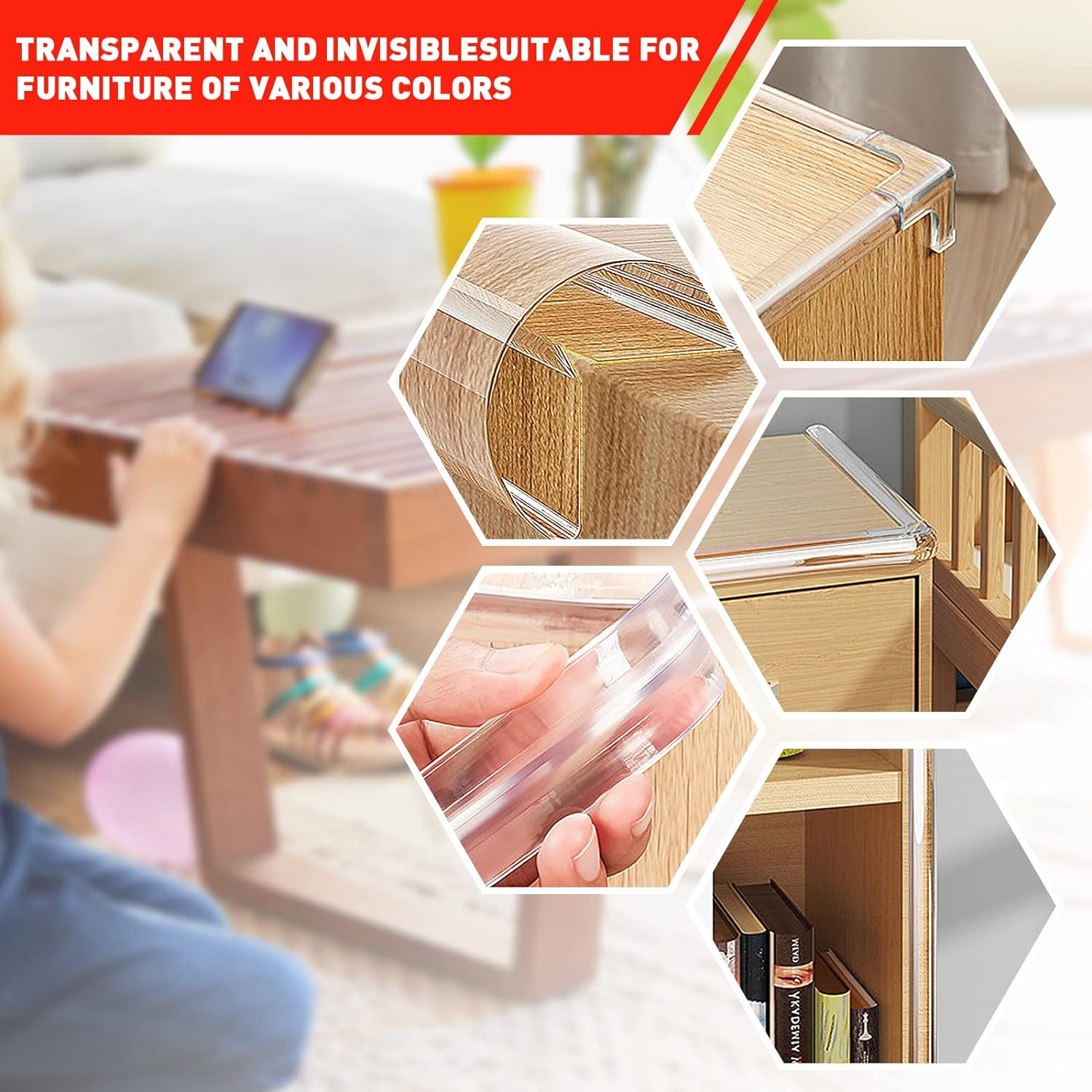 Baby Proofing Tables Corner Guard, Transparent W Shaped Edge Protector Strip with 4 Corner Guards, Self Adhesive anti Corrosion Edge Corner Guard for Coffee Table Furniture (10M(L) X10Mm(W)) image number 6