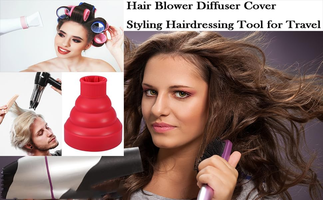 Sluffs Universal Collapsible Blow Dryer with Diffuser,5Colors Portable Foldable Hairdryer Hair Blower Diffuser Cover Styling Hairdressing Tool for Travel(Red) image number 3