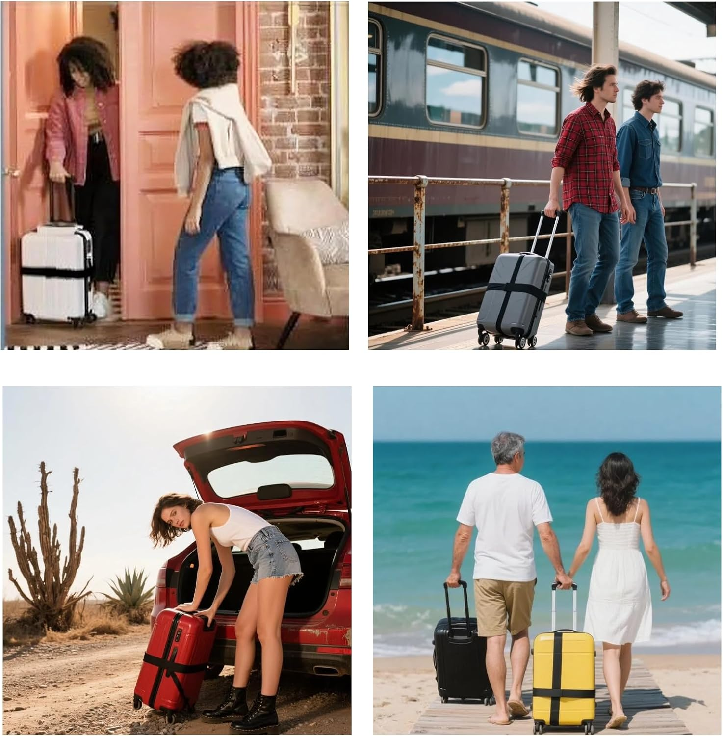 Pack of 4 Black Luggage Straps, Elastic Suitcase Strap, Adjustable Buckle Strap, Suitcase Strap for Safely Packing and Organising Travel Bags, Suitcases, Luggage Strap (2.5 X 50-200 Cm) image number 6