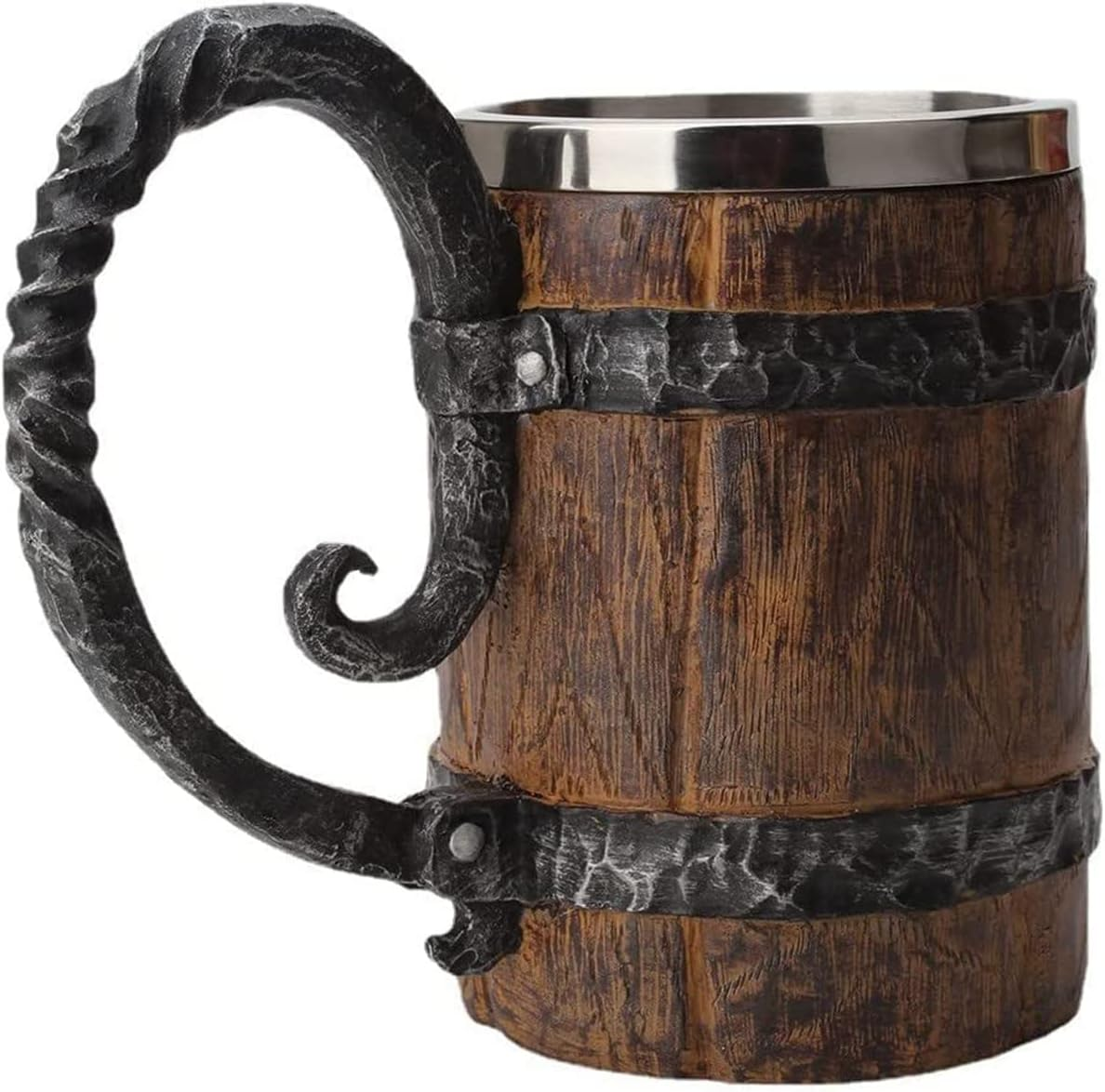 Viking Wood Style Beer Mug,Wood Imitation Barrel Stainless Steel Beer Mug,Vintage Bar Handmade Wooden Beer Mug (Wooden Barrel Beer Mug 550ML) image number 3