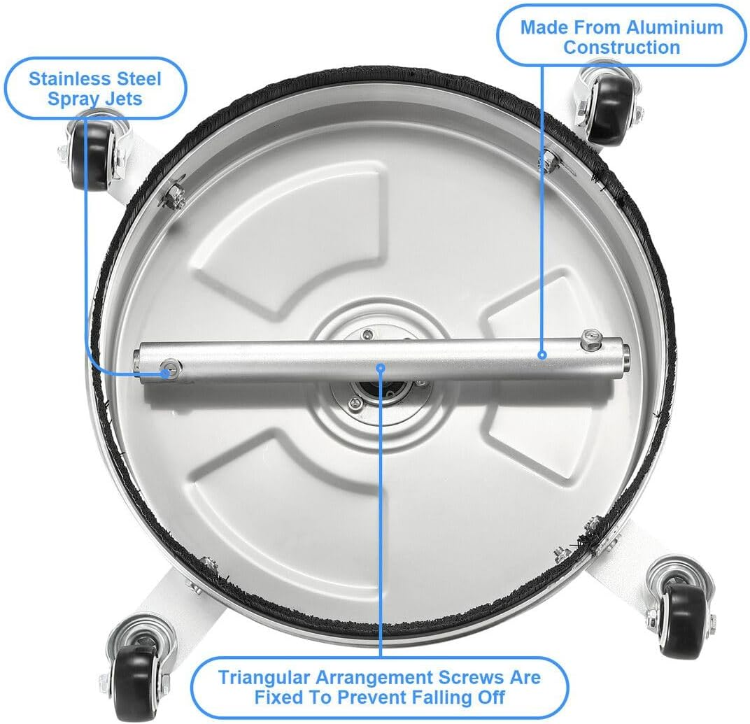 AUSWAY 15 Inch High Pressure Washer Surface Cleaner Concrete Driveway Scrubber Wheel Stainless Steel 4000PSI Power Extension Wand 1/4&rdquo; Connector Spray Nozzle image number 2