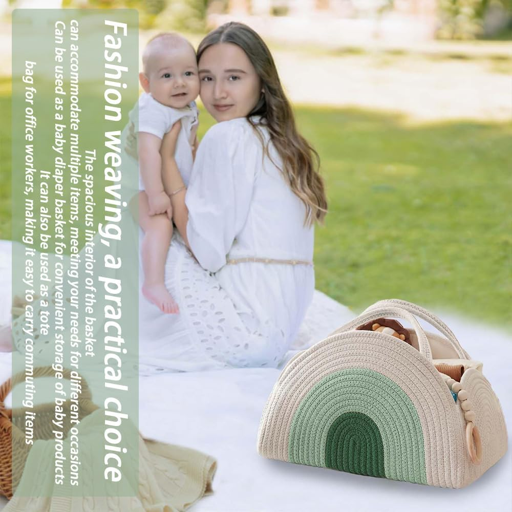 Cotton Rope Diaper Caddy Basket, Diary Baby Diaper Caddy Organizer, Large Shower Caddy for Newborn, for Baby Shower List, Newborn Essentials Basket (Green) image number 6