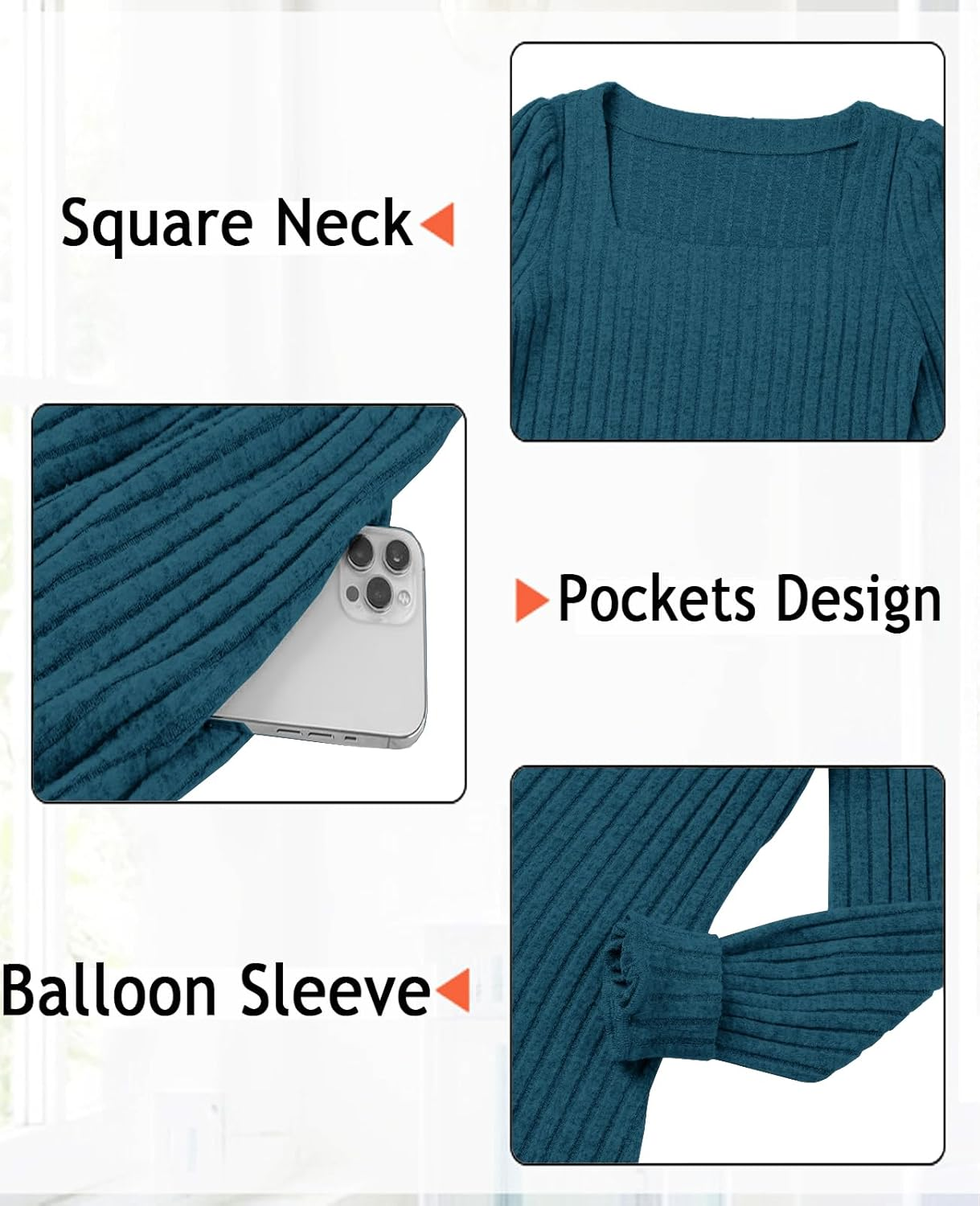 Womens Nursing Fall Dresses Square Neck Long Sleeve Winter Knit Sweater Dress 2024 with Pockets image number 7