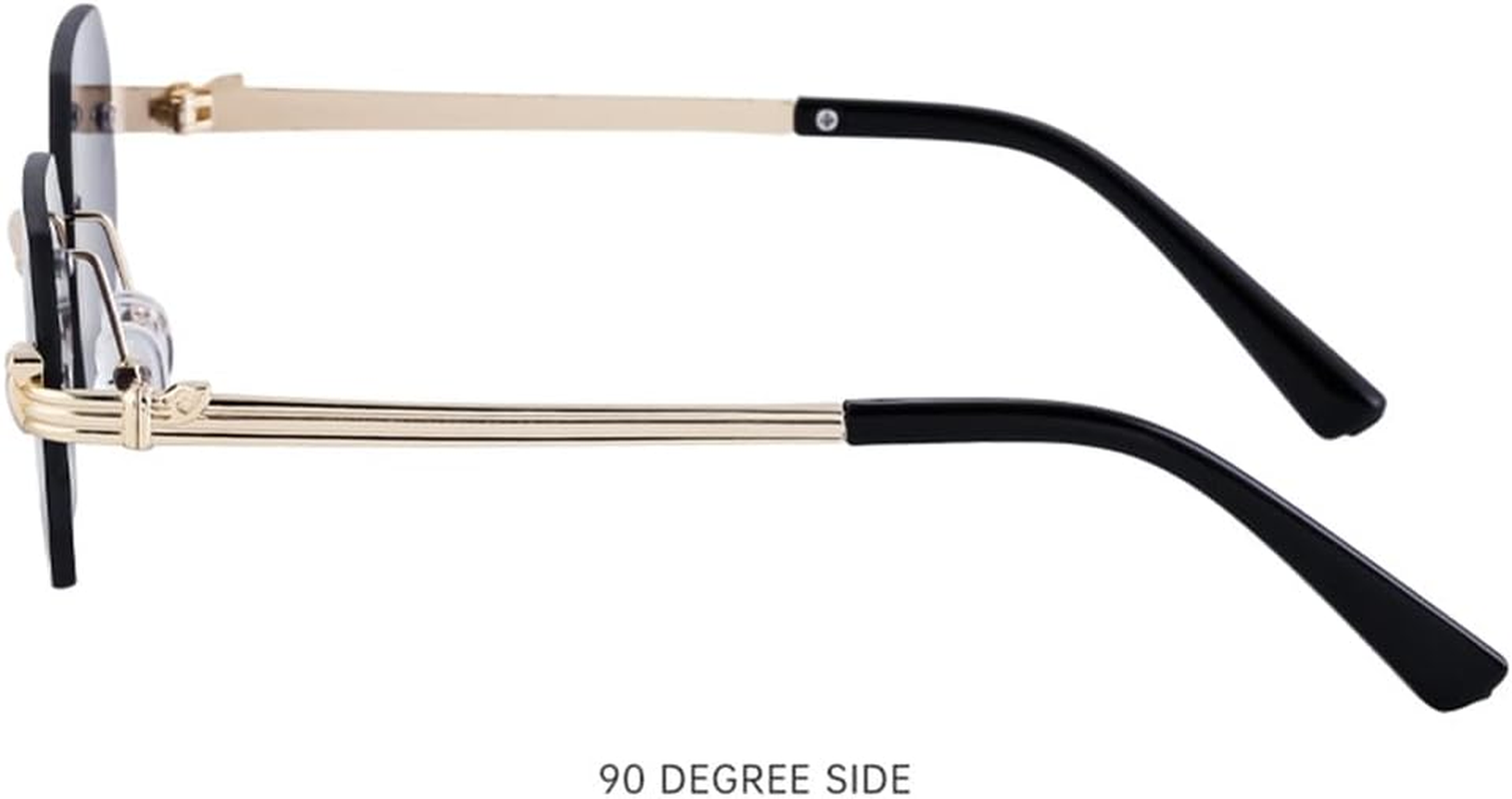 Small Rectangle Rimless Sunglasses Men Women Sun Glasses for Male Vintage Frameless Eyewear Shades UV400 - C1 Gold Black image number 7