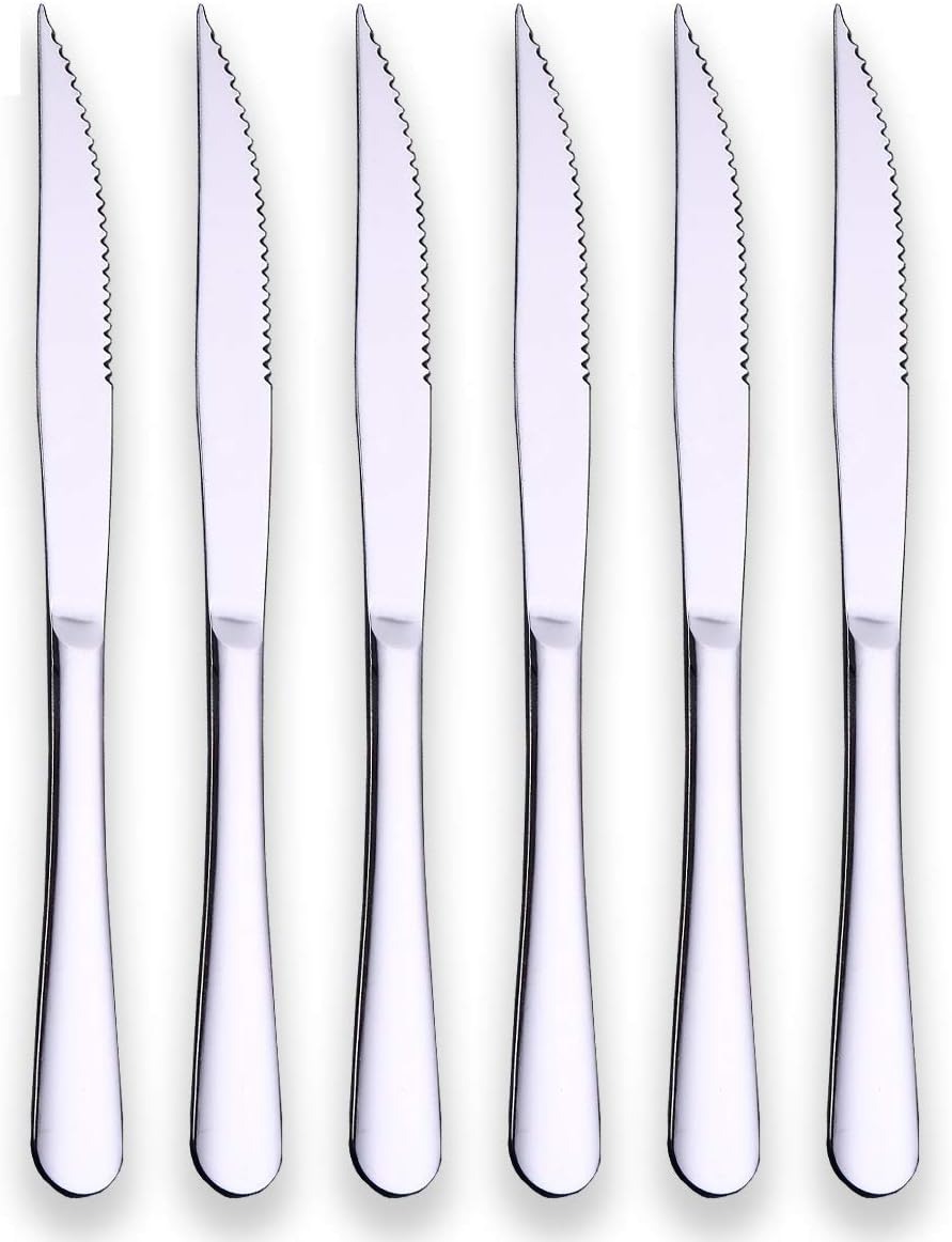 Berglander Stainless Steel Steak Knives Heavy Duty Steak Knife for Chefs Great for BBQ Weddings Dinners Parties Homes Kitchens Flatware Cultery Set Silverware Pack of 6 image number 2