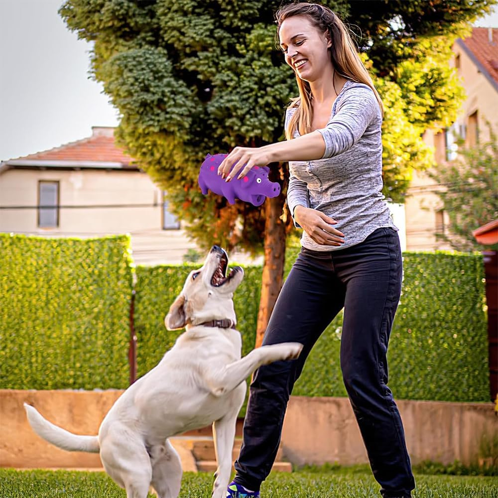 HYAVIA 2 Pack Latex Squeaky Pig Dog Toys &ndash; Durable Grunting Chew Toys That Oink, Interactive Rubber Pig Toys for Small, Medium & Large Dogs (Blue & Purple) image number 3