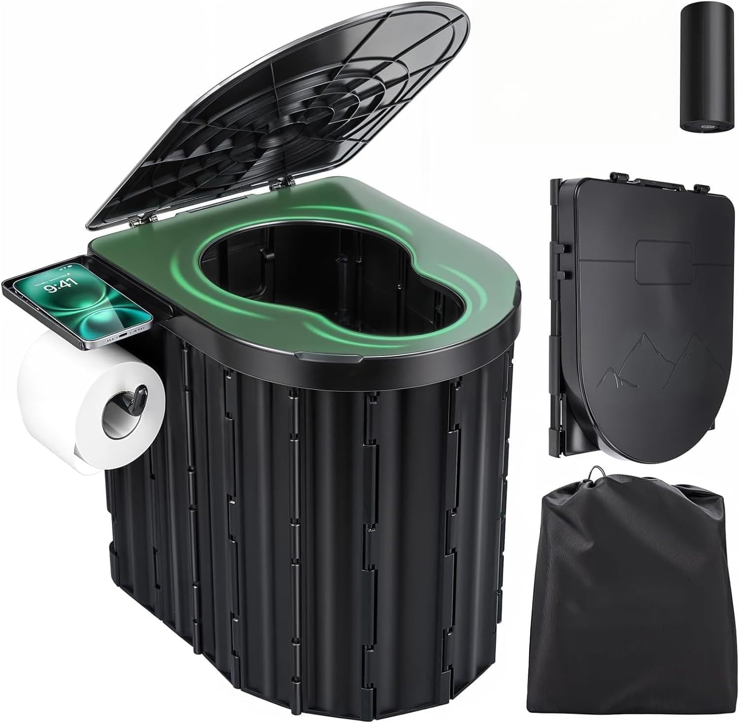 Portable Toilet for Adults, XL Portable Camping Toilet, Black Leather & Density Board, 16.5 Inch High, Floor Mounted, Multifunctional, Easy to Clean & Store image number 5