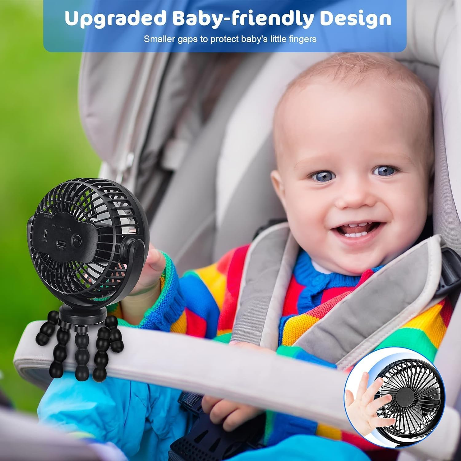 Mini Portable Stroller Fan, Small Clip on Fan, 3 Speed 360&deg; Rotate Flexible Tripod 5200Mah Baby Fan Handheld USB Desk Cooling Fan for Car Seat Crib Treadmill Travel Camping (2)