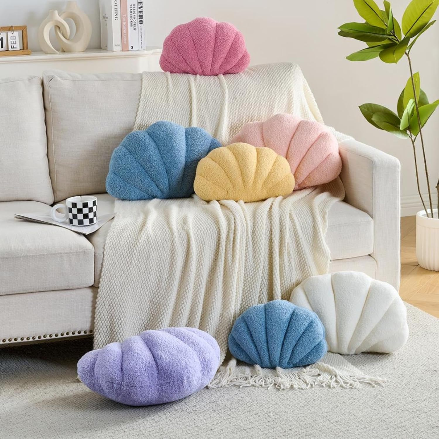 CANGHI Shell Pillow Seashell Decorative Pillow Light Pink Beachy Coastal Shell Shaped Throw Pillows 18X13 Inch Soft Ocean Beach Sea Shell Plush Pillows Cushion for Bed Couch Living Sofa Room Decor image number 4