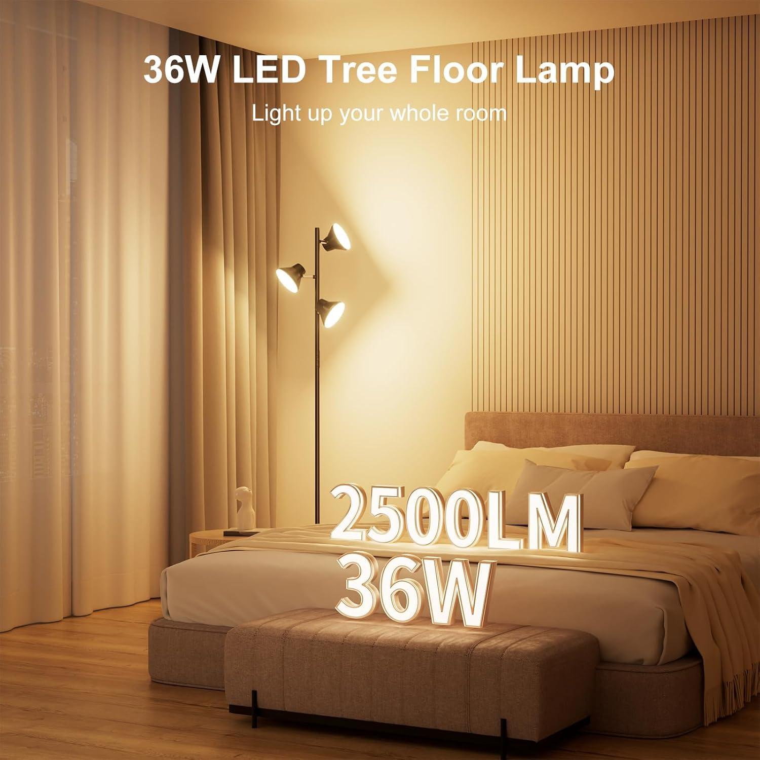 LED Floor Lamp, 36W Modern Floor Lamp with Remote & Touch Control, 4 Color Temperatures, 3 Rotatable Dimmable LED Standing Lamp for Living Room, Bedroom, Office image number 3