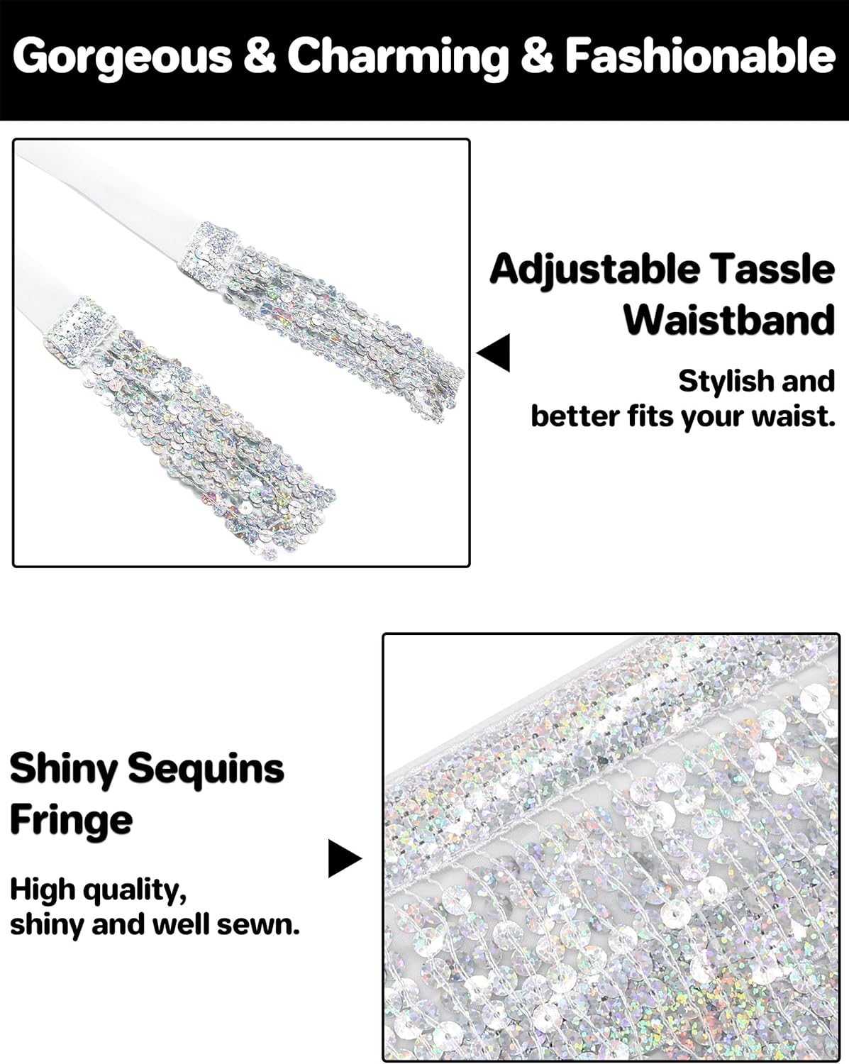 Qikqik Sequin Skirt for Women Sparkly Skirt Tassel Skirts Halloween Sequin Fringe Skirts Belly Dance Glitter Rave Outfit Wrap image number 1