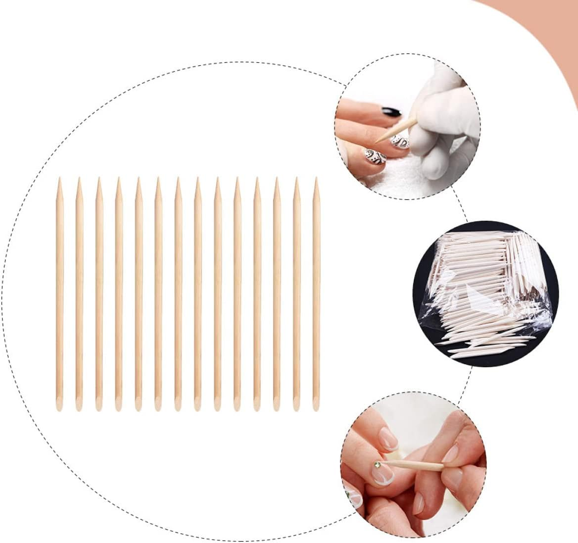 NOLITOY 100Pcs Wood Stick Cuticle Pusher Remover Nail Art Manicure Pedicure Sticks image number 2
