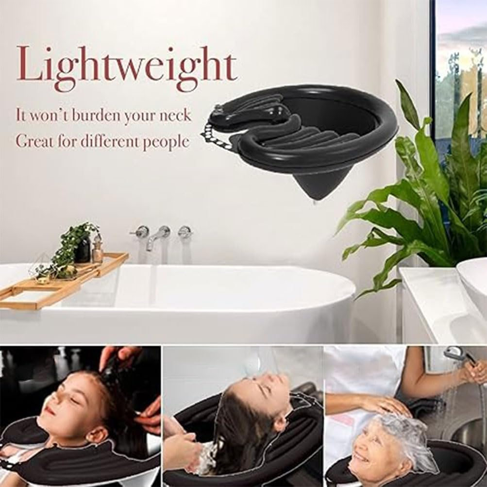 Upright Shampoo Basin Portable Inflatable Shampoo Basin for Washing and Cutting Hair at Home and in Bed without a Salon Chair Drains Tube and Waterproof Shawl Home Shampooing Basins