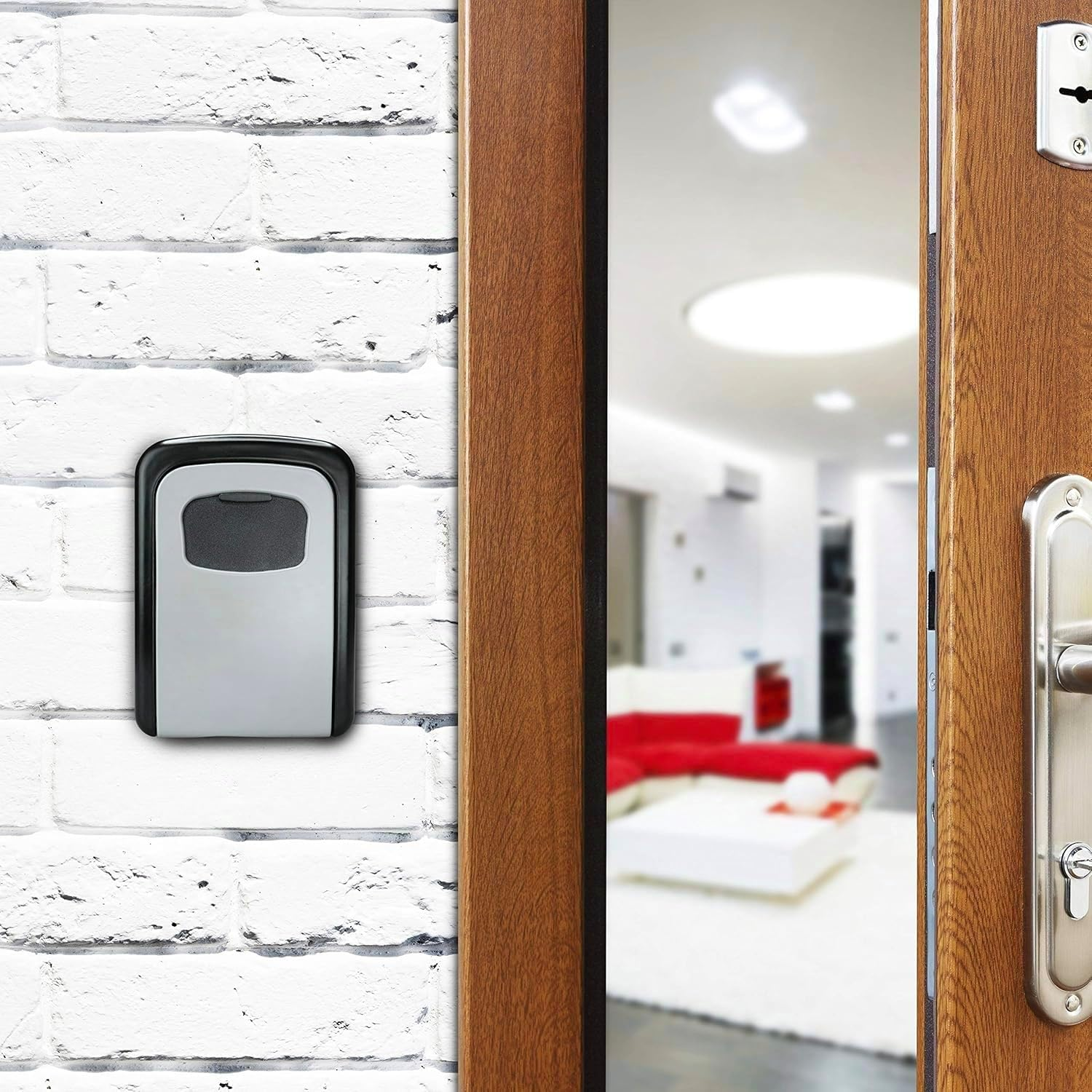 Key Lock Box,Lock Box for House Key, 4-Digit Combination Security Lockbox, Portable Wall Mounted Storage Lock Box for Home, Office, Apartment Spare Key Storage (1 Pack) image number 1