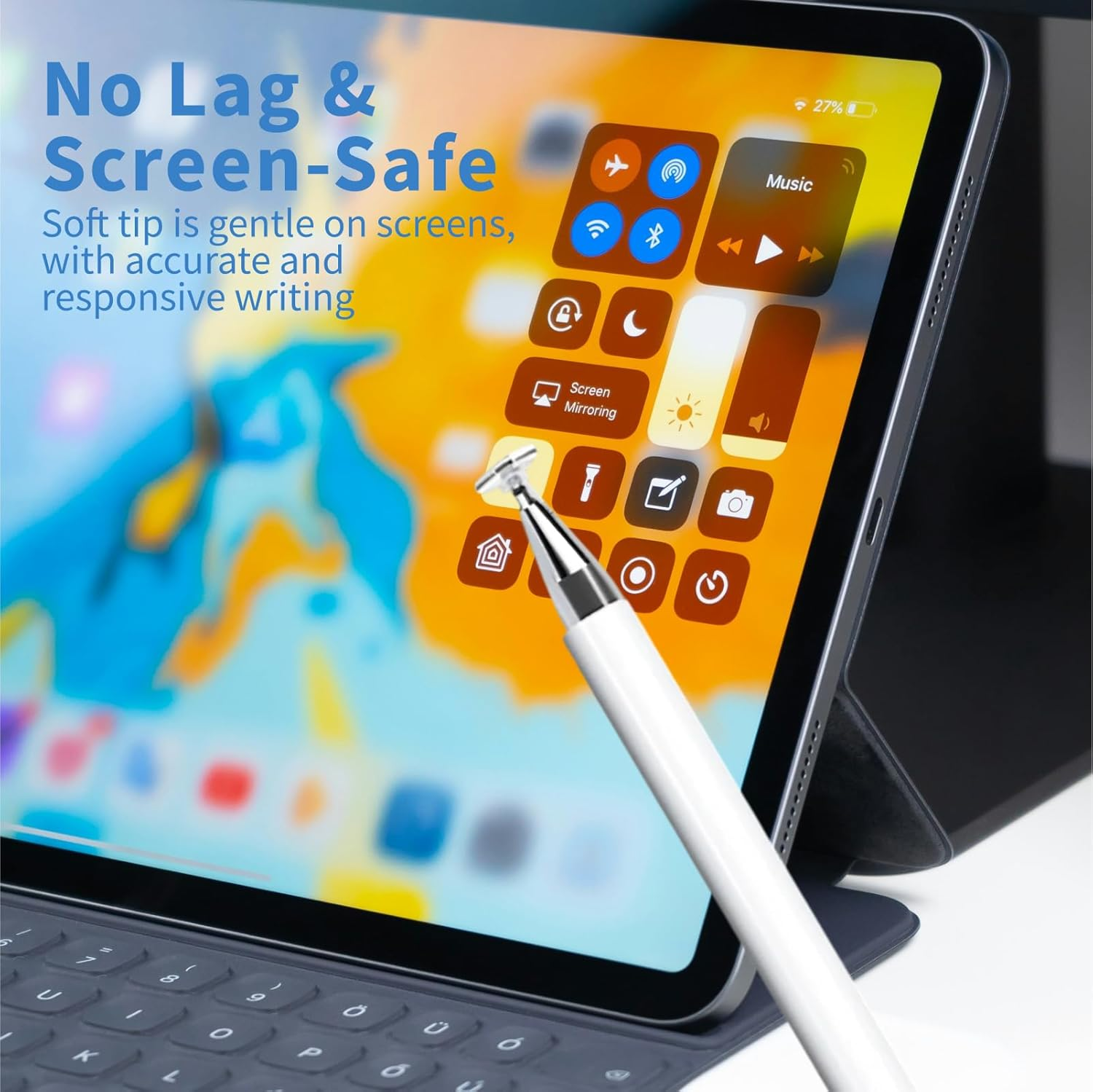 Stylus Pens for Touch Screens, 2 in 1 Magnetic Disc and Fiber Tip Compatible Stylus Pen for Ipad, Iphone, Android, Samsung Galaxy, Microsoft Tablets & All Capacitive Touch Devices (White/Black) image number 1