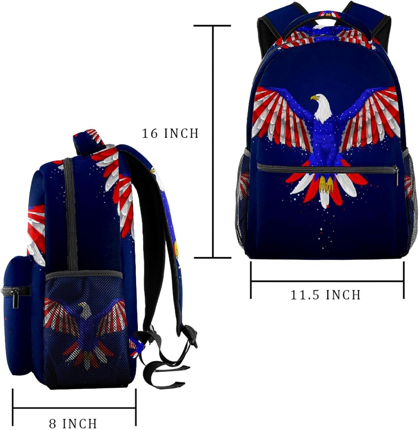 Illustration of Eagle with American Flag Backpack Students Shoulder Bags Travel Bag College School Tote Backpacks image number 1