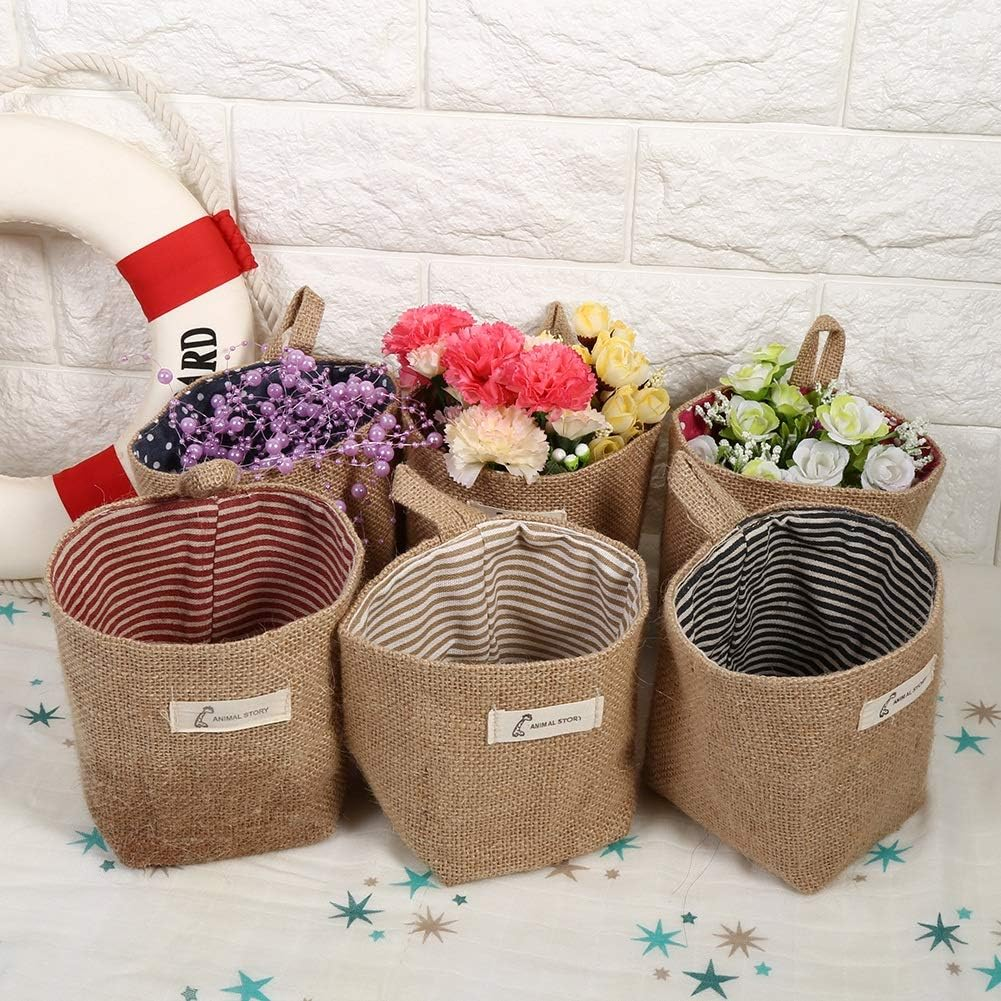 Cotton Linen Storage Bag, Clothes Bag Hanging Cotton Linen Basket Home Gadgets Storage Organizer Folding Basket Basket(Blue Dots) image number 5