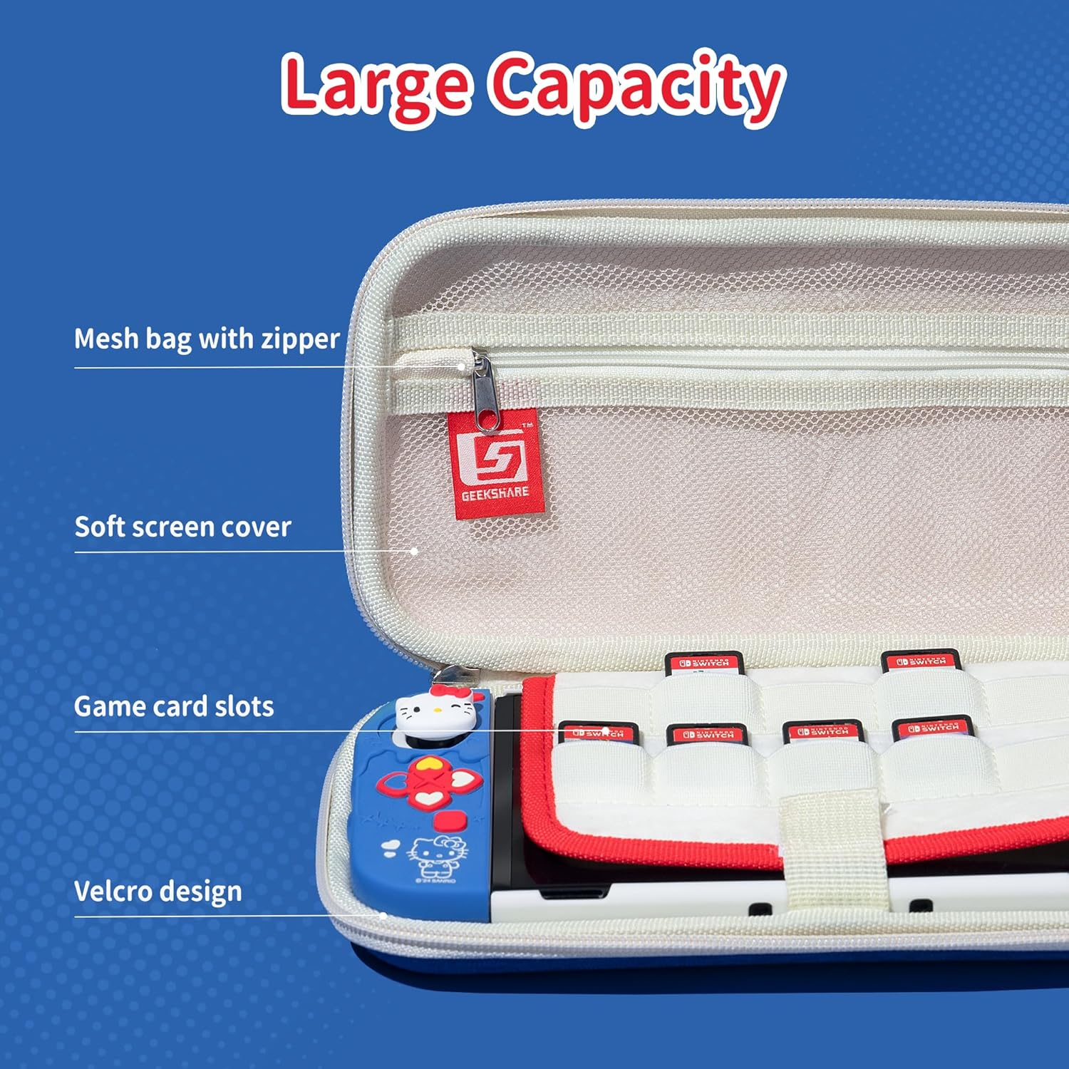 Kuitmor Switch Accessories Bundle for Switch:Carrying Case,Protective Case,Game Card Case,Screen Protector,Playstand,Thumb Grip Caps and More (For Switch OLED) image number 6