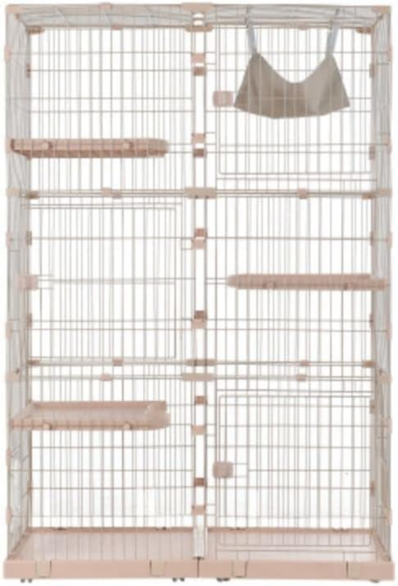 OSJ Cat Cage, 3 Tiers, Wide Design, Freely Combined, Stylish, Cat House, Answering Machine, Ladder, Protection, Escape Prevention, Easy Assembly, Multiple Heads, Steel, Pet Cage