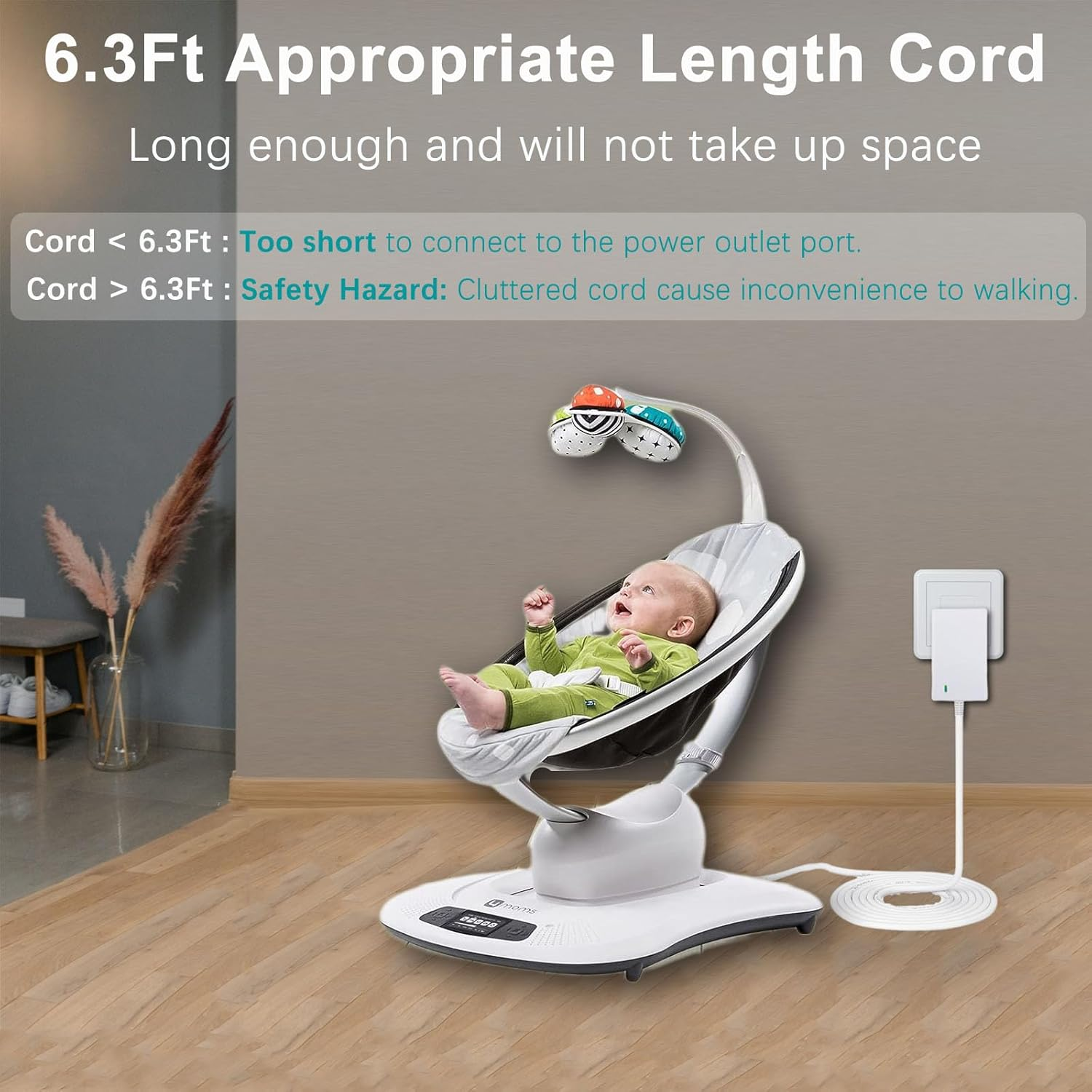 Alloverpower 12V 3A Power Cord for 4Moms Mamaroo 2/4, for Rockaroo Baby Swing, for Mamaroo 2015 Infant Seat Bouncer Replacement AC Adapter Charger