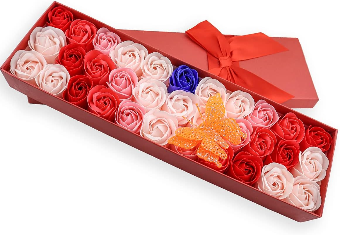 JIALEEY 33 PCS Floral Scented Bath Soap Rose Flower Petals, Plant Essential Oil Rose Soap Set Gifts Ideas for Her Women Girls Mom Valentine'S Day, Red Gift Box image number 5