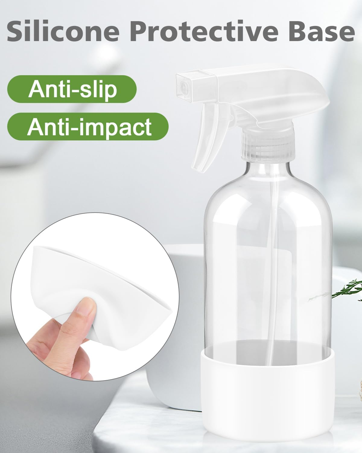 Roinisor Glass Spray Bottles with Silicone Sleeve Protection, Empty 16OZ Reusable Spray Bottles, Refillable Containers with Spray Nozzles for Cleaning Solutions, Plants and Essential Oils 1 Pack White image number 6