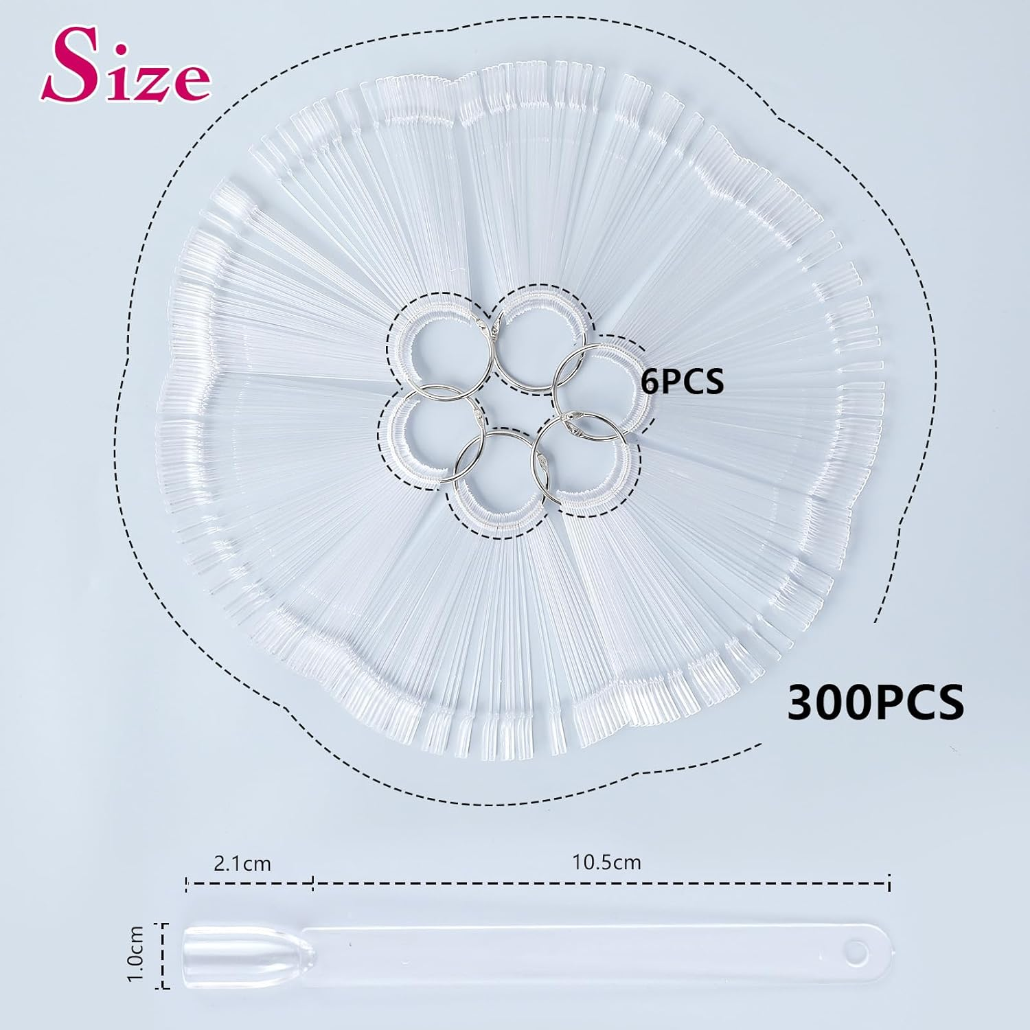 Aiqinu Pack of 300 Nail Display, Nail Art, Transparent Colour Card Plates, Nail Polish Display Ring Sticks, Nail Display Salon Exercises image number 5