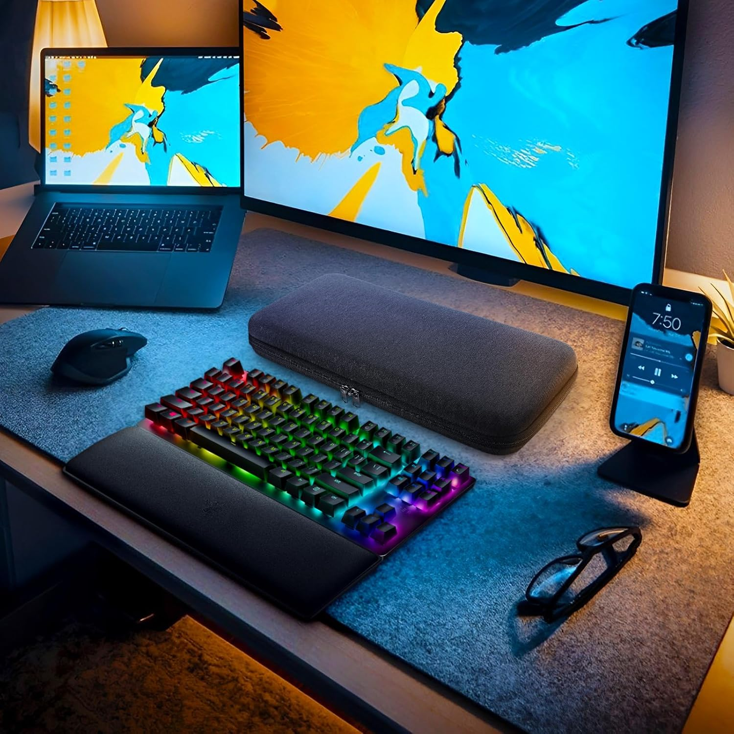 Linkidea Hard Travel Case for TKL Tenkeyless Keyboard, Computer 87 Key Wireless/Wired Keyboard Carrying Case Protective Storage Box Bag, Compatible with Razer Huntsman V2 TKL Tenkeyless Keyboard image number 1