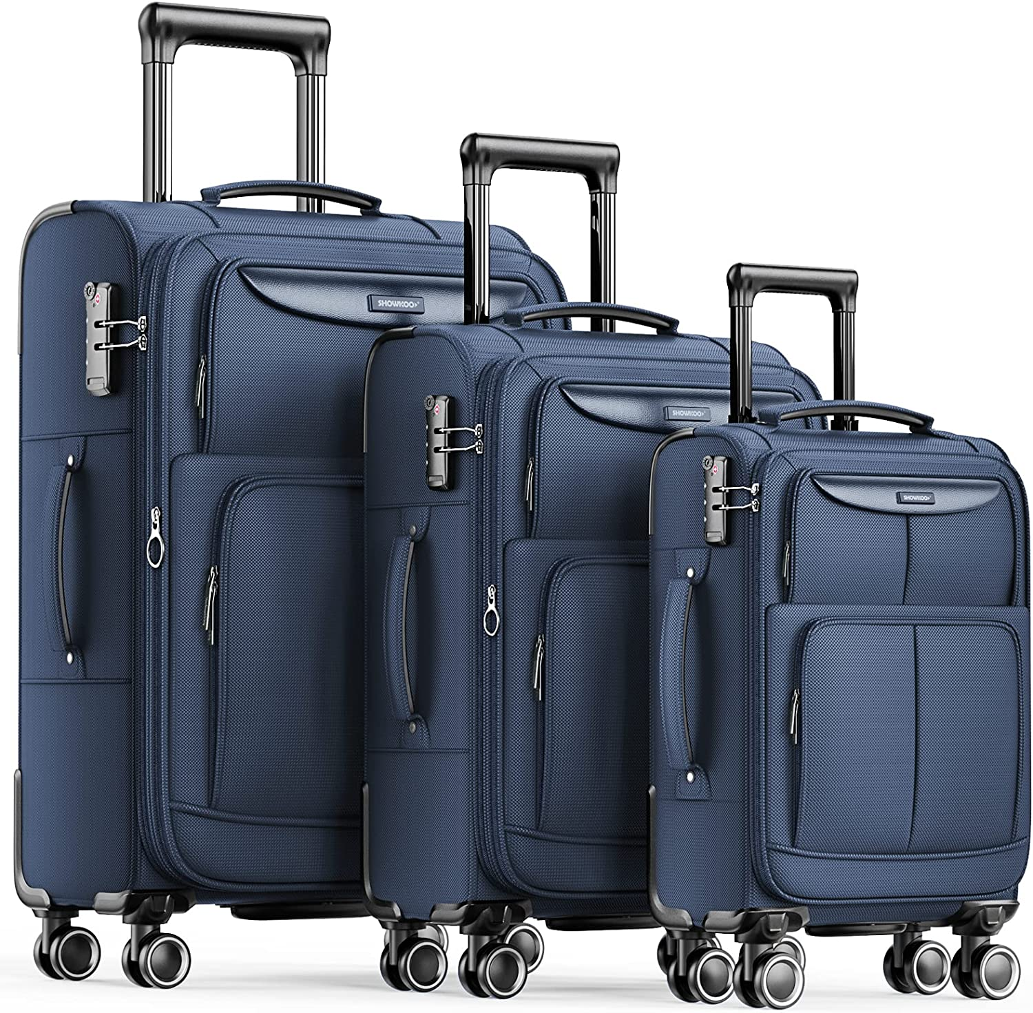 SHOWKOO Luggage Sets 3 Piece Softside Expandable Lightweight & Durable Suitcase Sets Double Spinner Wheels TSA Approved Lock (20In/24In/28In)