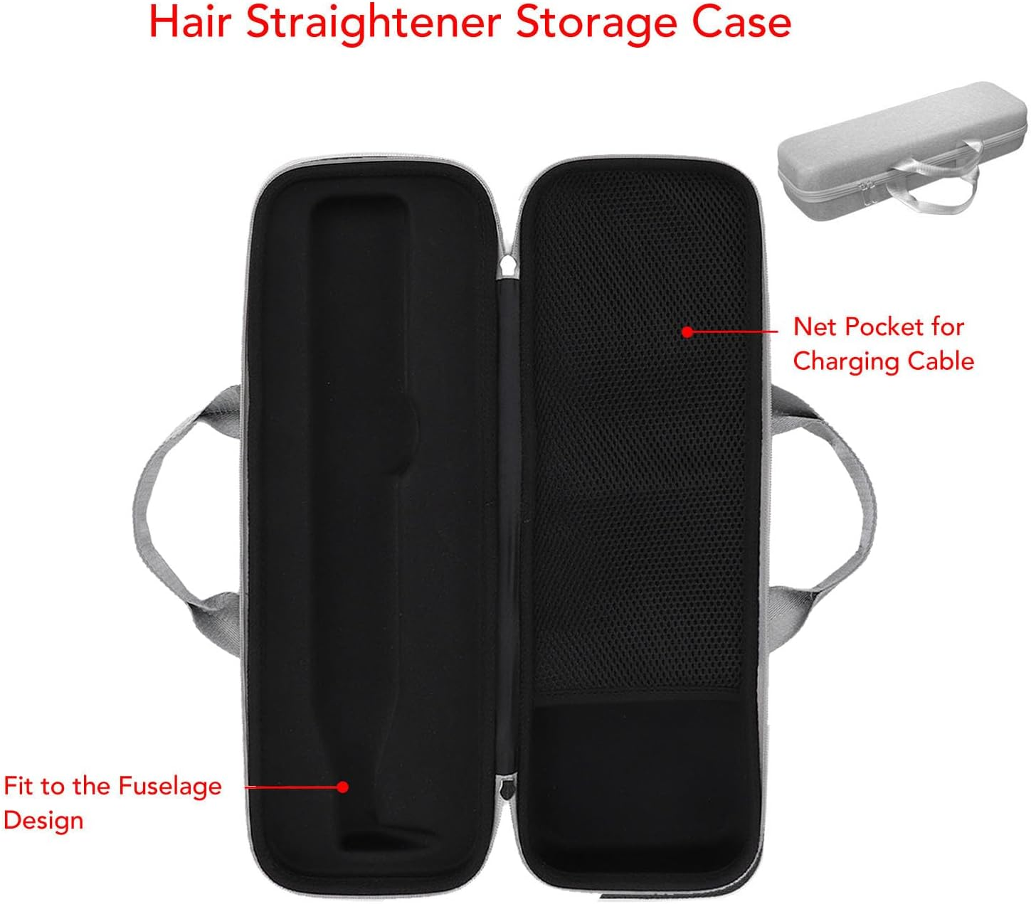 Travel Carrying Case Compatible with Airstrait/Hair Straightener, Airstrait HT01 Accessories Tools Hard Case, Waterproof Storage Bag (Only Case, Black) image number 2