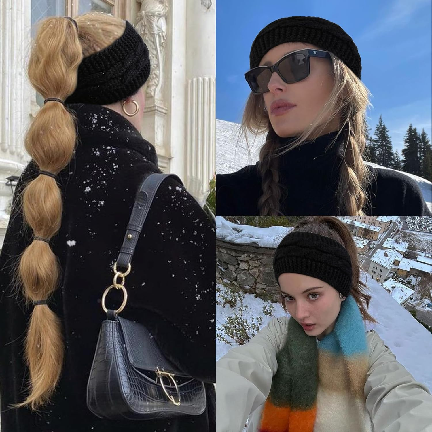 Pack of 2 Women'S Winter Headbands, Knitted Hair Band, Ear Warmers, Girls, Women, Elastic, Wide, Warm, Winter Crocheted Hair Bands, Thick Headband, Hair Accessories, Headband image number 4