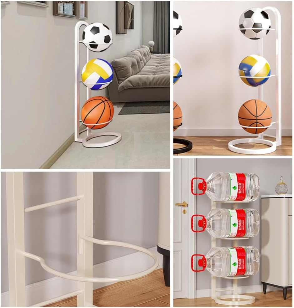 Basketball Organizer Stand,3-Tier White Ball Storage Rack,Removable Home Cube Frame Ball Stand Storage, Freestanding Stable Garage Sports Organizer Equipment Display Stand for Indoor Sports Room image number 1