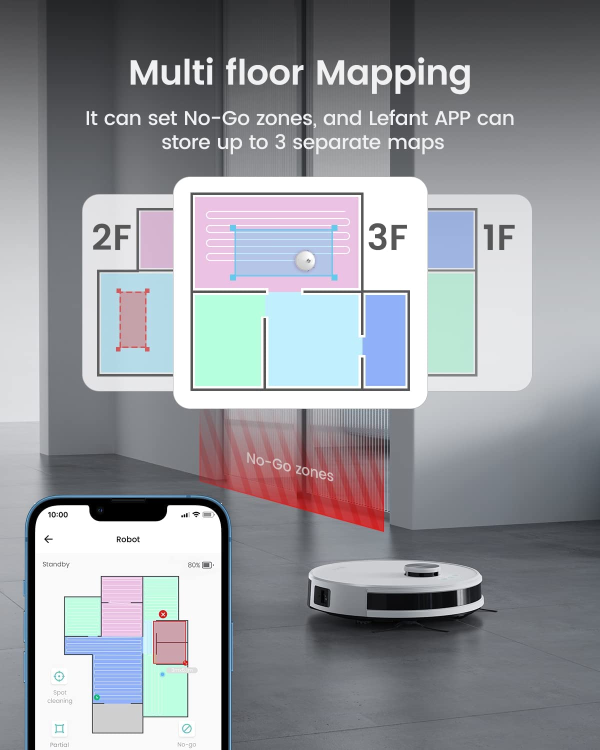 Lefant Robot Vacuum and Mop, Updated Mapping Dtof Navigation, Custom Cleaning, Multi-Floor Mapping, 4000Pa Powerful Suction, No-Go Zones, APP, Alexa & I Watch Control, Support 2.4G & 5G Wifi, M1 image number 2