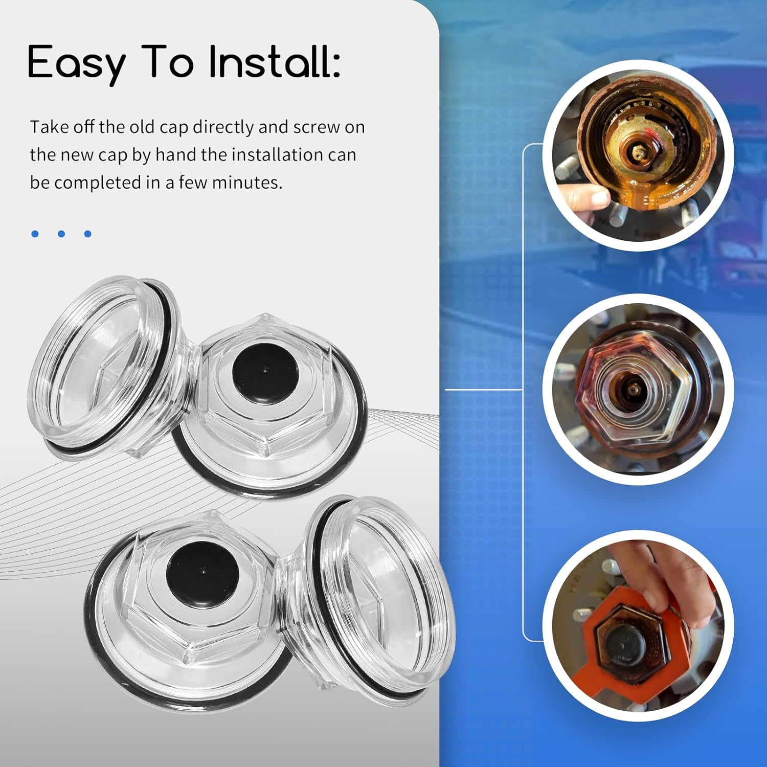 Oil Bath Dust Caps, K71-704-00,Compatible with Dexter 9K-10K 8-415 430 General Duty Axles Built after July 2009, for Dexter 9K 10K 3.5" Threads Trailer Axle Plastic Cover 21-88 Oil Caps,4Pcs image number 5