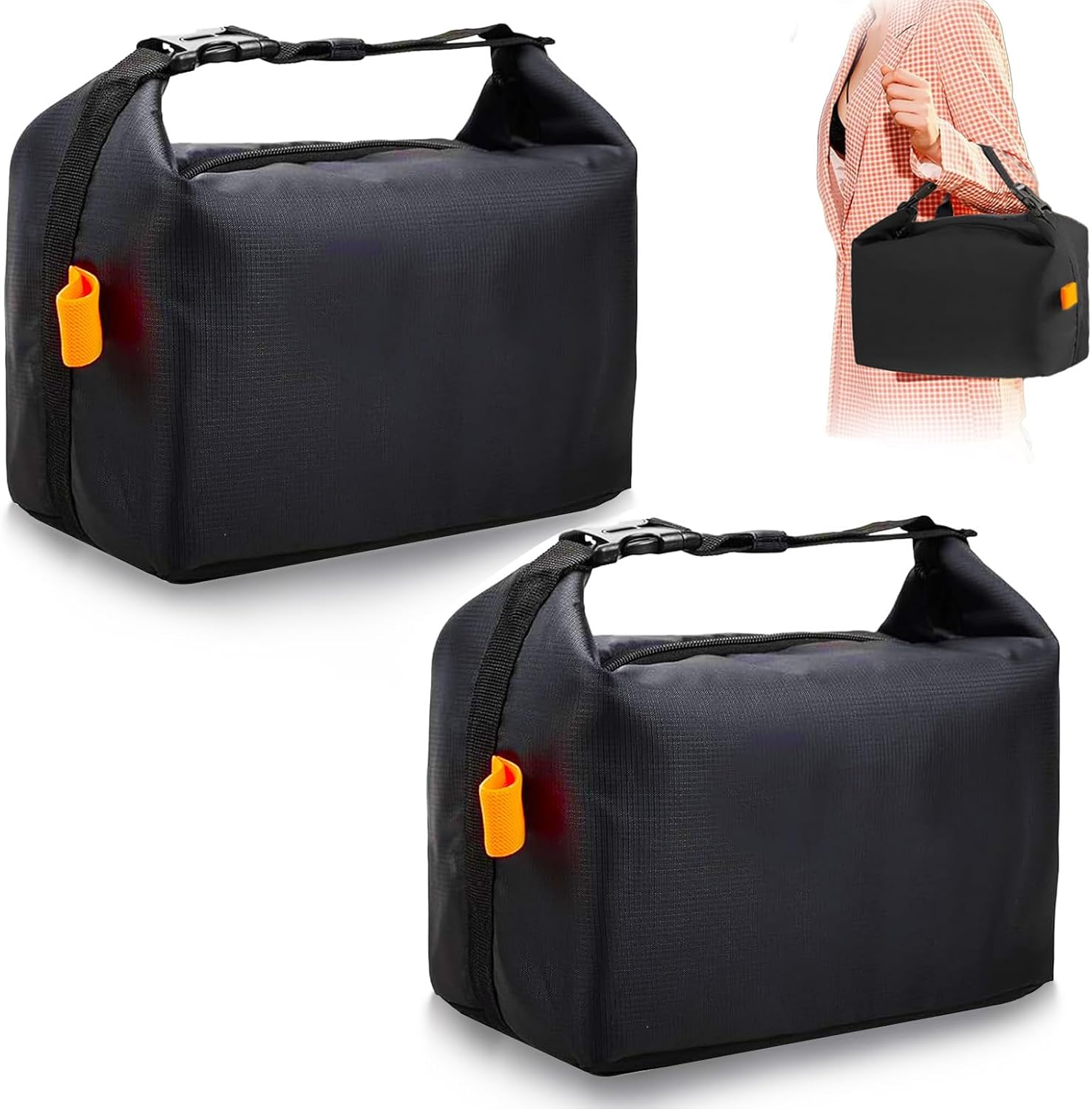 2 Pack Lunch Bag for Women & Men Adult Insulated Lunch Box, Small Leakproof Lunch Tote Bags for Work Picnic Travel (Black) image number 2